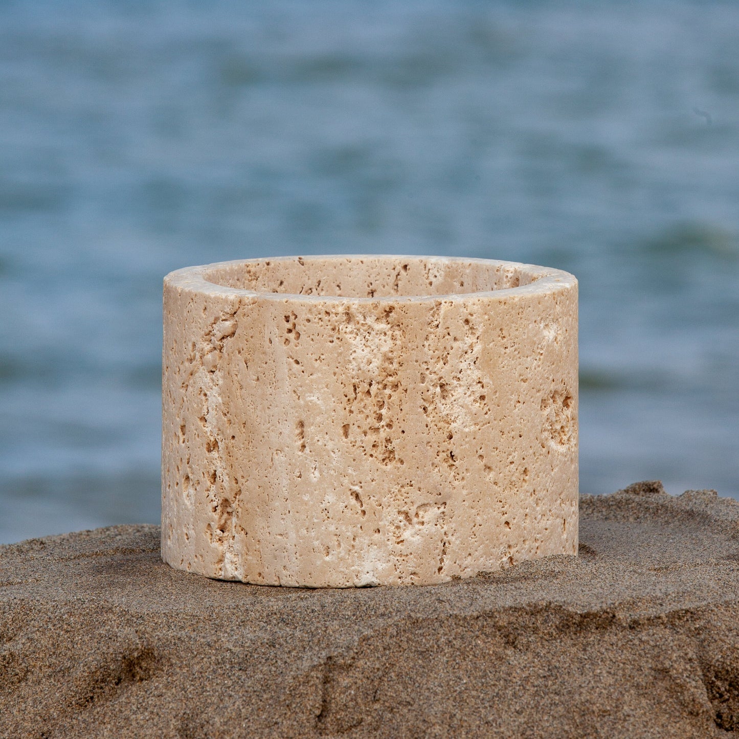 5.5" (14 cm) Beige Travertine Cylinder Bowl / Natural Stone Bowl / Kitchen Accessories / Home Gift / Home Decoration / Handmade Bowl / Gift