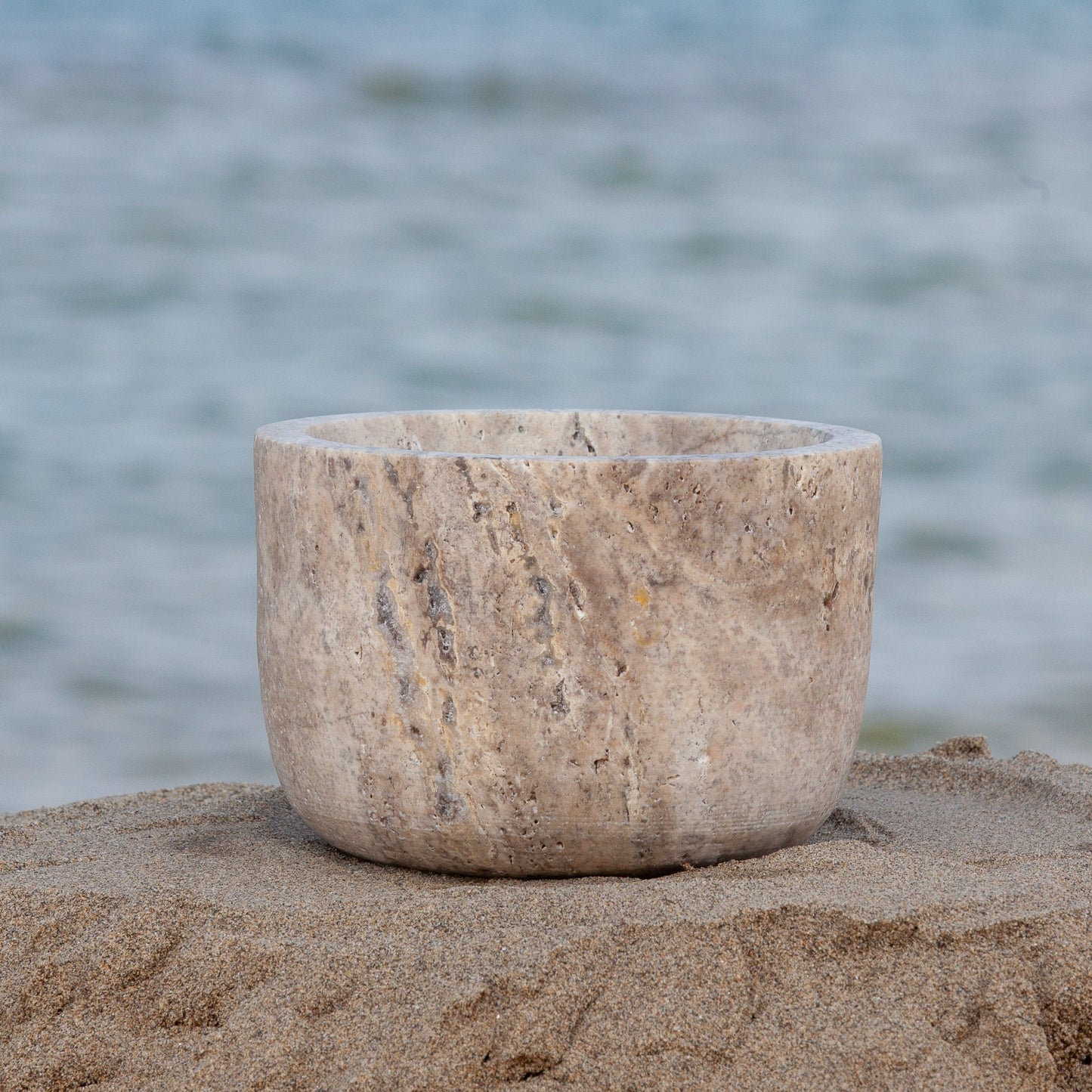 5.5" (14 cm) Grey Travertine Bowl / Natural Stone Bowl / Kitchen Accessories / Home Gift / Home Decoration / Handmade Bowl / Gift For Her