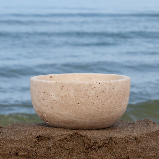 8" (20 cm) Beige Travertine Bowl / Natural Stone Bowl / Kitchen Accessories / Home Gift / Home Decoration / Handmade Bowl / Gift For Her