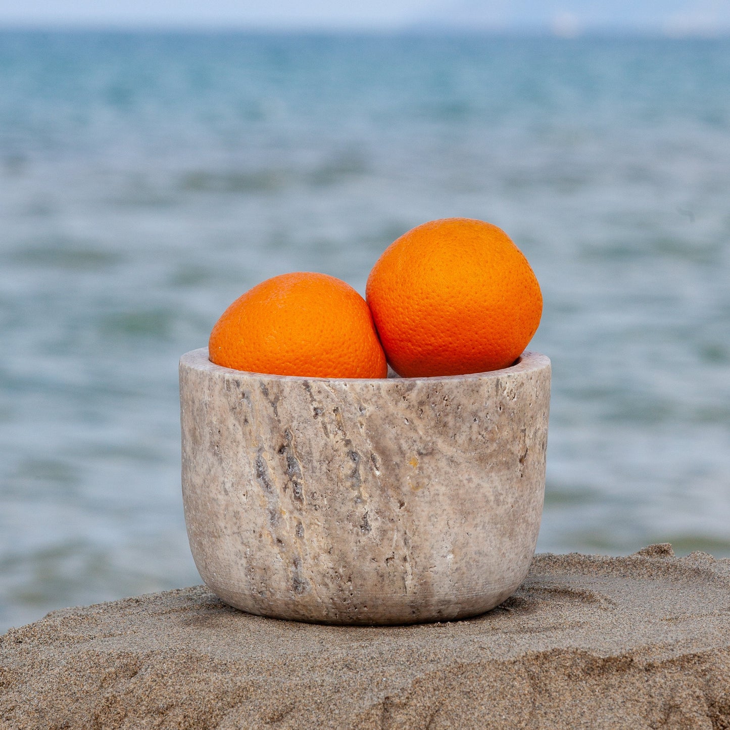 5.5" (14 cm) Grey Travertine Bowl / Natural Stone Bowl / Kitchen Accessories / Home Gift / Home Decoration / Handmade Bowl / Gift For Her