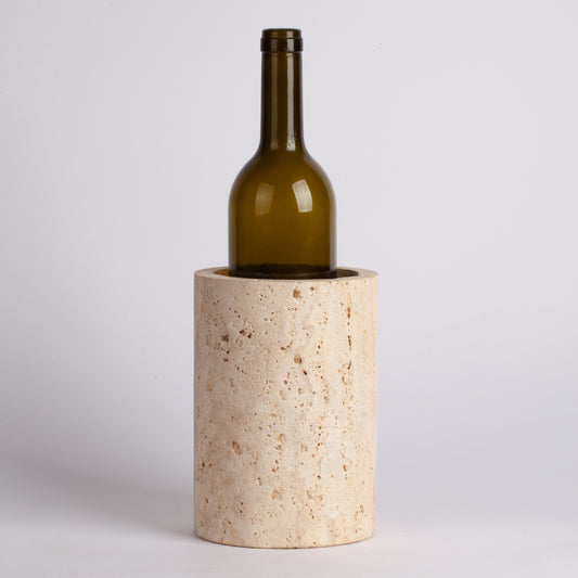 Travertine Cylinder Vase / Bottle Holder / Wine Holder