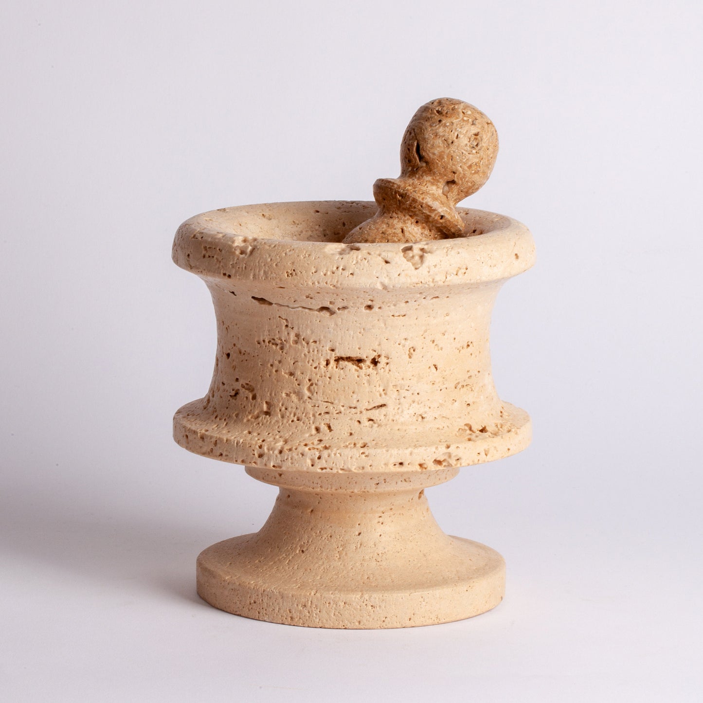 5.9" (15 cm) Travertine Mortar with pedestal / Unique Mortar / Home Decoration / Marble Decoration / Home Accessories / Home Gift