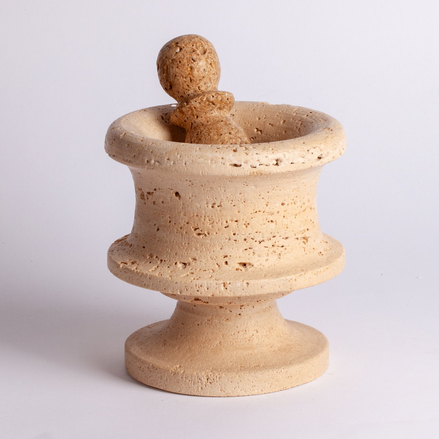 5.9" (15 cm) Travertine Mortar with pedestal / Unique Mortar / Home Decoration / Marble Decoration / Home Accessories / Home Gift