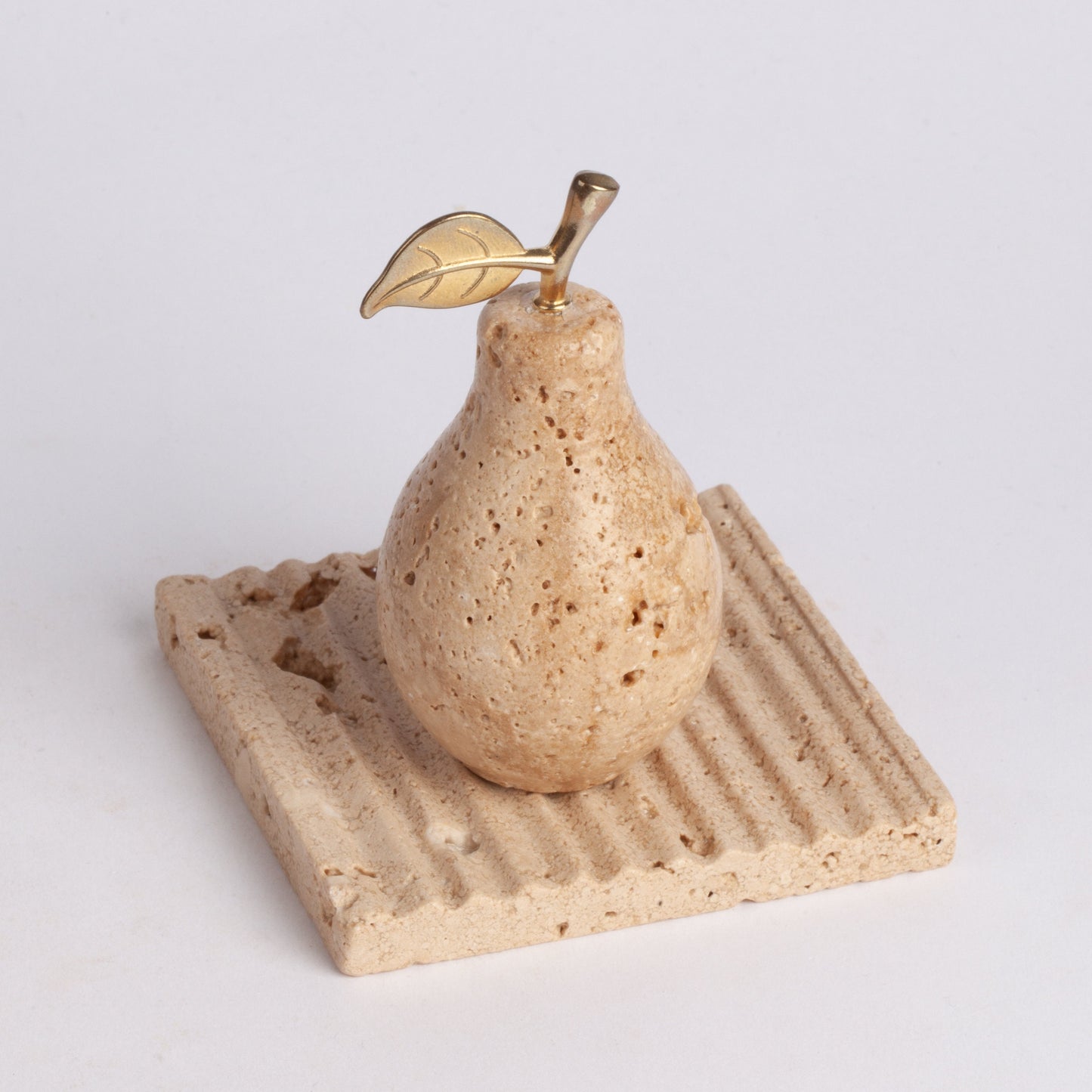 Travertine Pear Ornament with Plate / Pear Ornament / Marble Pear Ornament