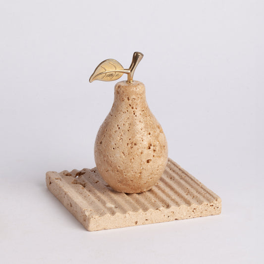 Travertine Pear Ornament with Plate / Pear Ornament / Marble Pear Ornament