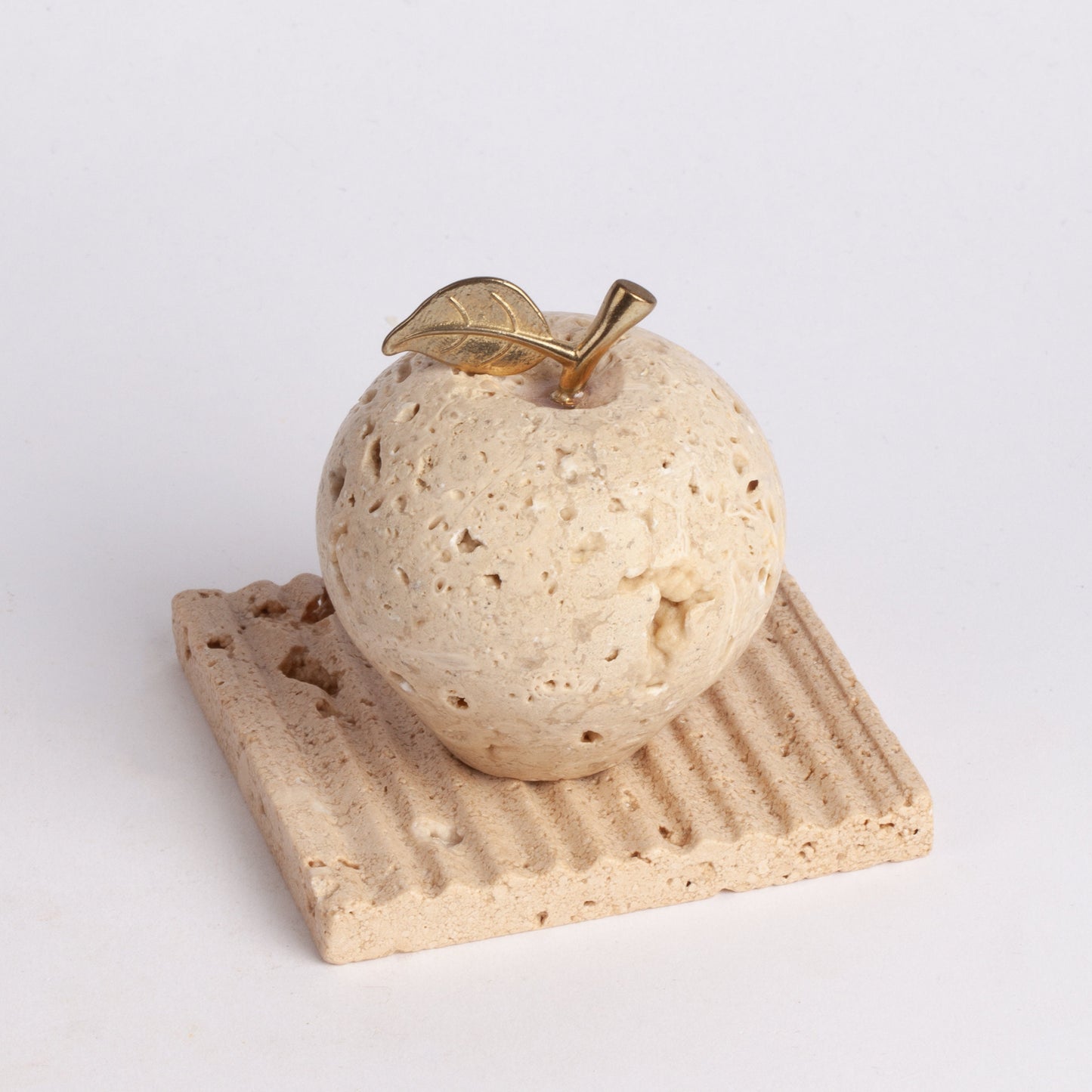 Travertine Apple Ornament with Plate / Apple Ornament / Marble Apple Ornament