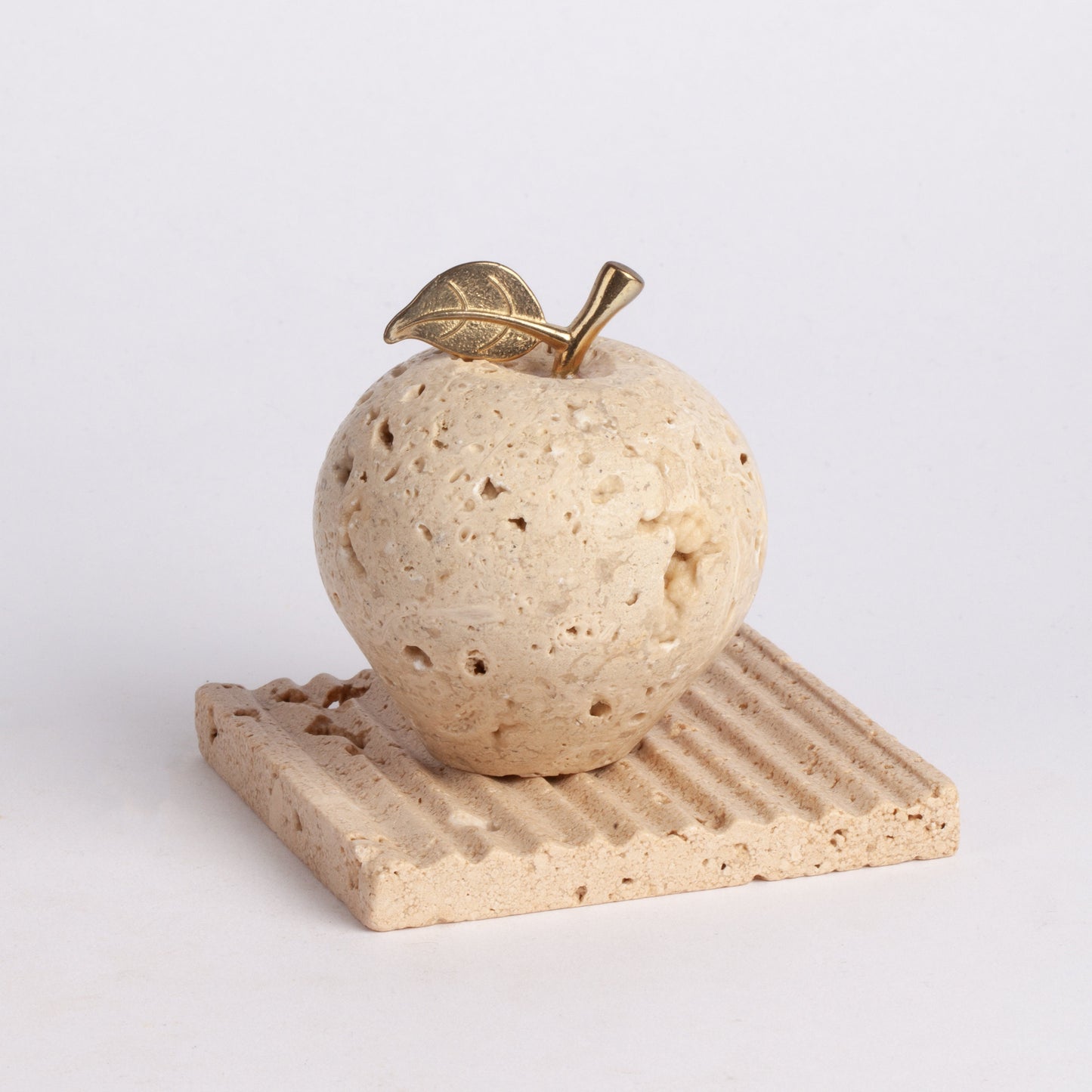 Travertine Apple Ornament with Plate / Apple Ornament / Marble Apple Ornament