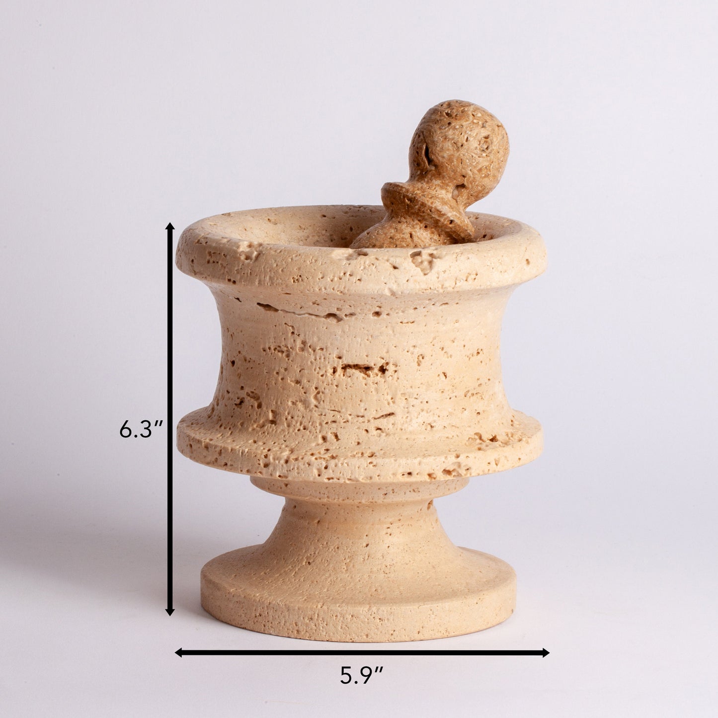 5.9" (15 cm) Travertine Mortar with pedestal / Unique Mortar / Home Decoration / Marble Decoration / Home Accessories / Home Gift