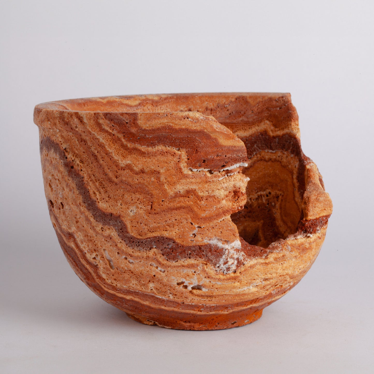 7.1" (18 cm) Unique Orange Travertine Bowl / Travertine Centerpiece / Stone Bowl / Home Decoration / Home Accessories / Home Gift