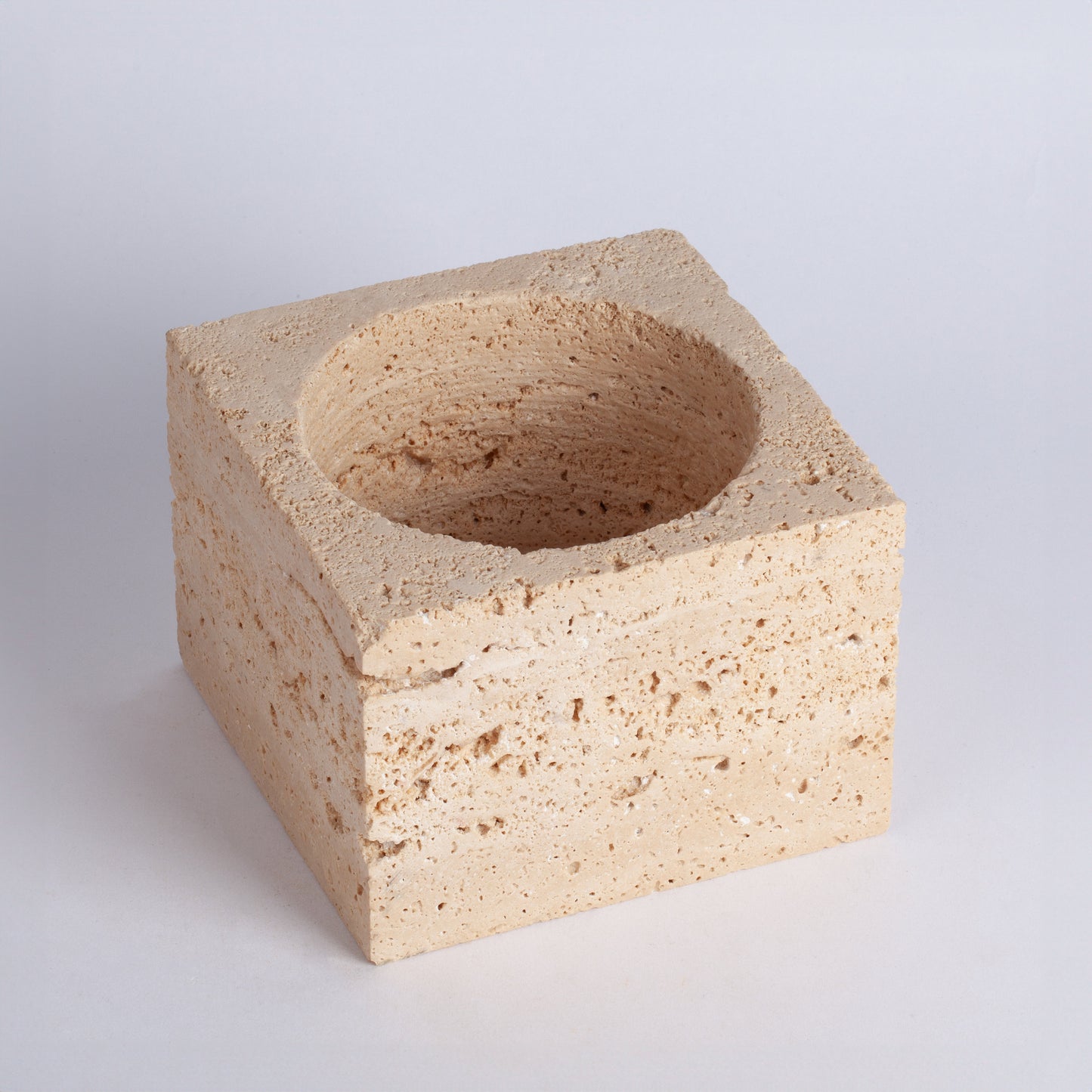 5.1" (13 cm) Beige Travertine Cube With Hole / Decorative Travertine Cube with Hole / Home Decoration / Marble Decoration / Home Accessories