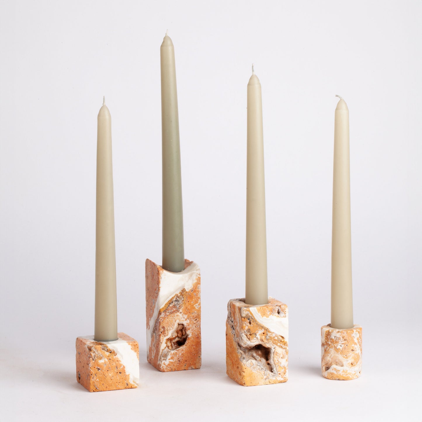 Travertine Candlestick Holder Soria Set Orange / Unique Candlestick holder / 5 pcs