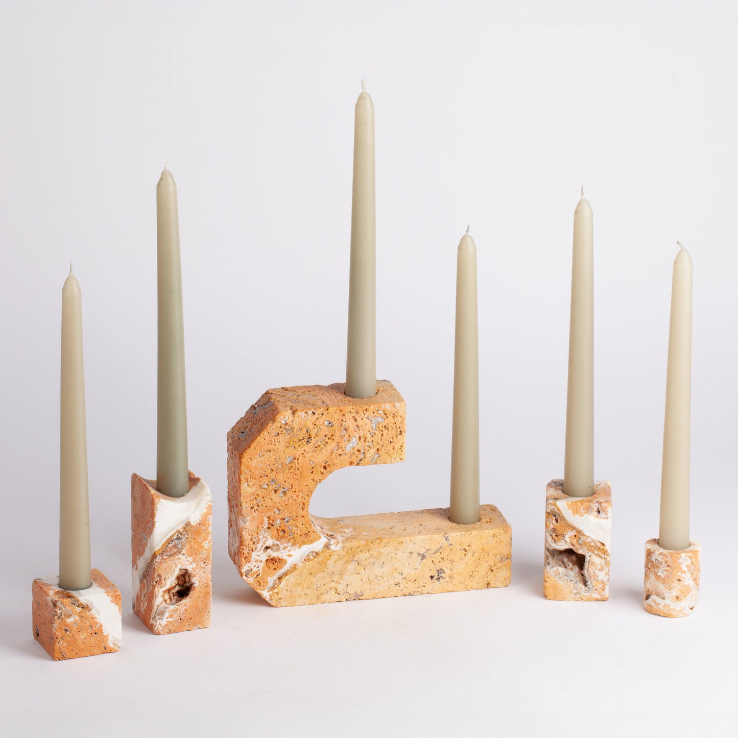 Travertine Candlestick Holder Soria Set Orange / Unique Candlestick holder / 5 pcs