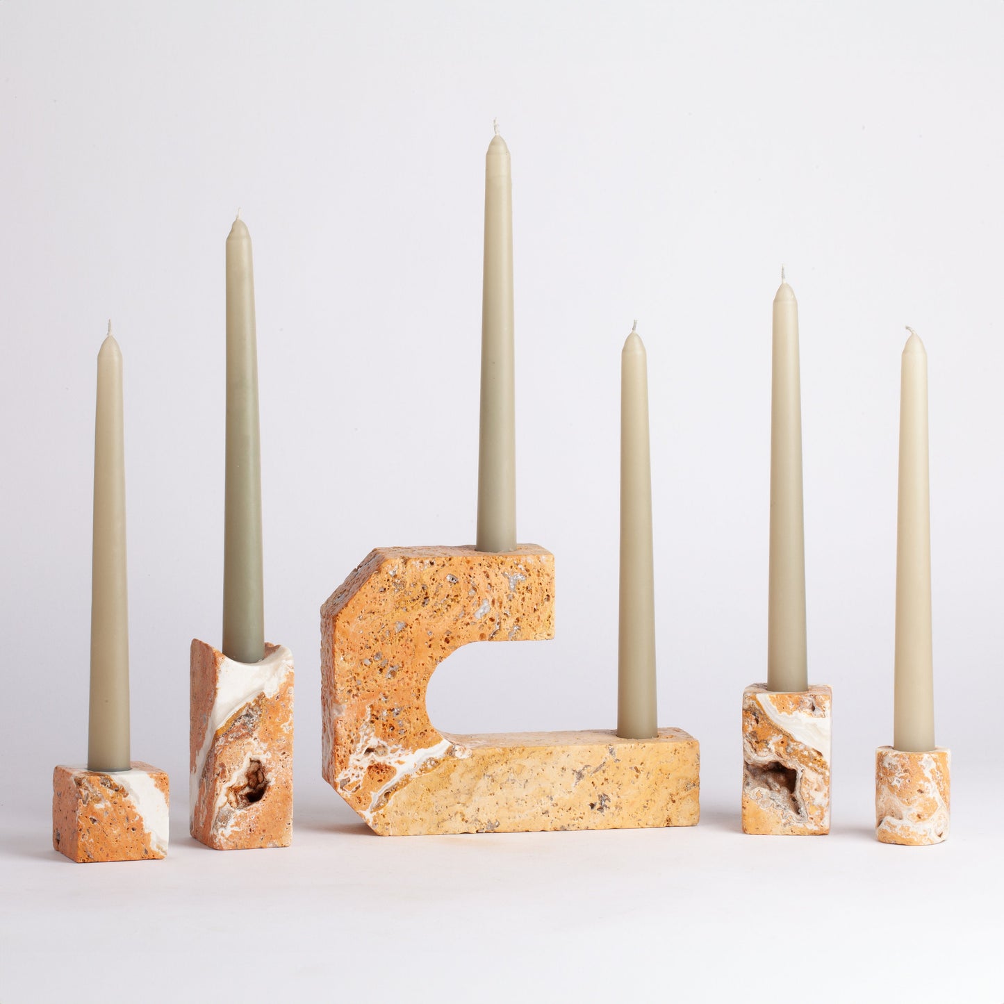 Travertine Candlestick Holder Soria Set Orange / Unique Candlestick holder / 5 pcs