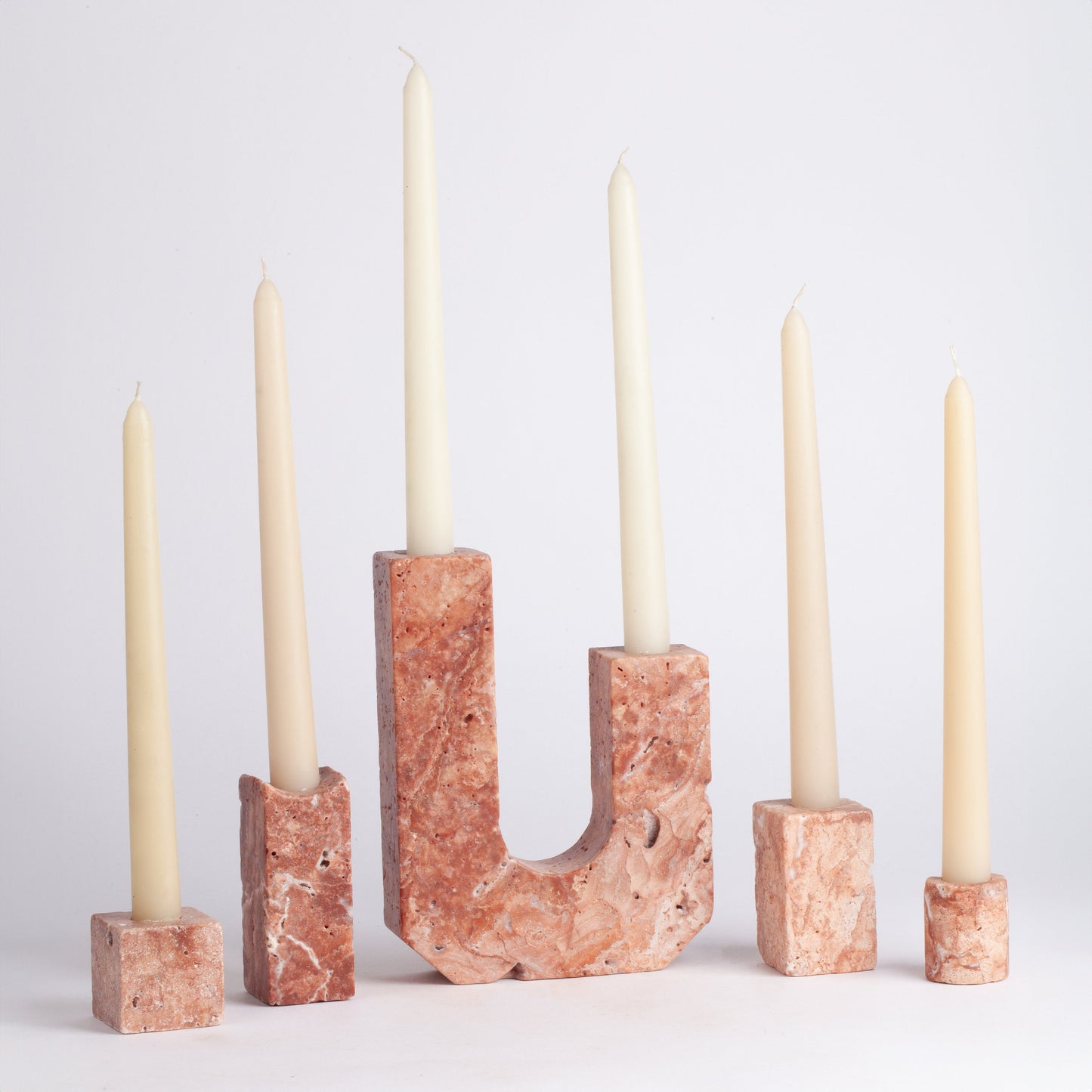 Pink Travertine Candlestick Holder Monte Set / Unique Candlestick holder / 5 pcs