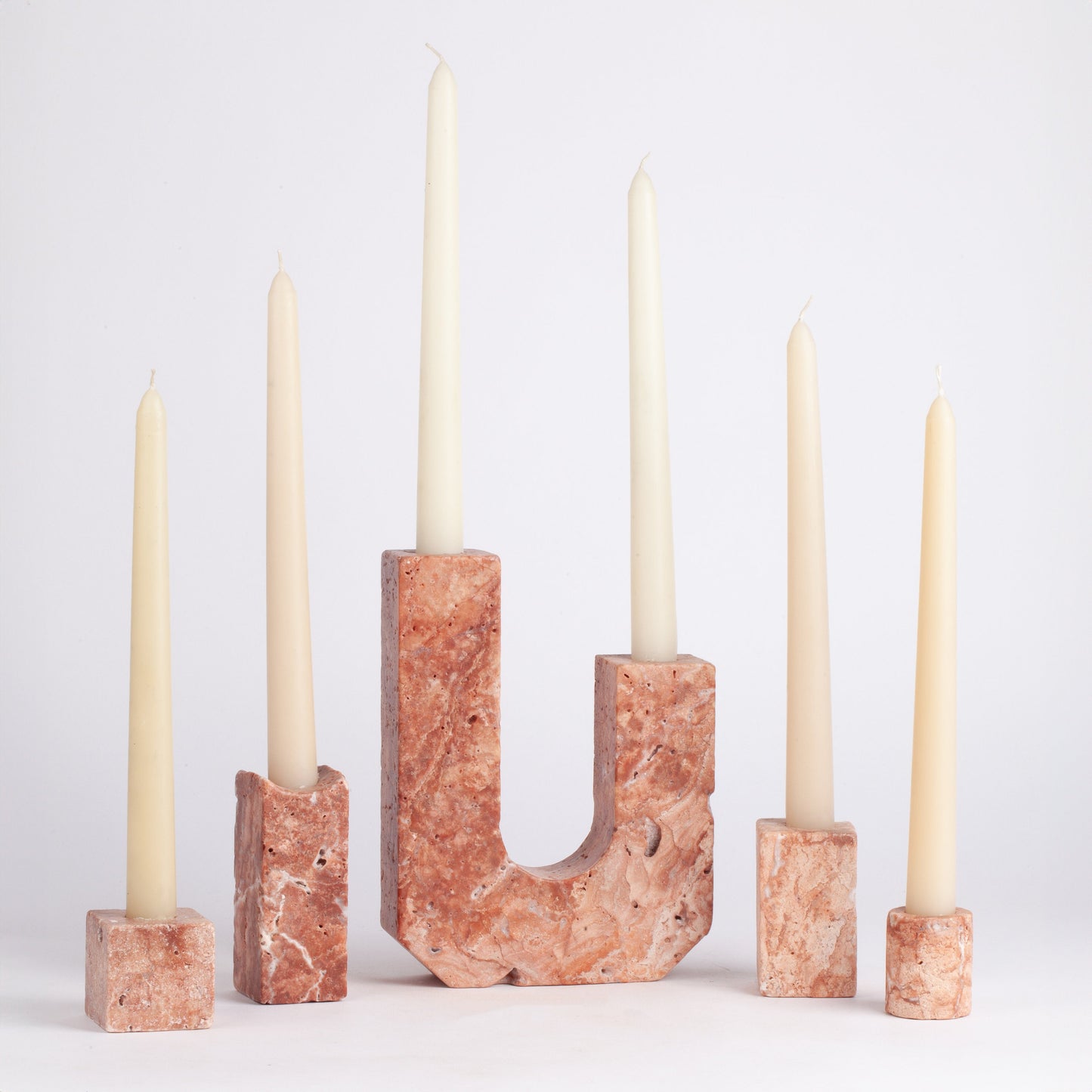 Pink Travertine Candlestick Holder Monte Set / Unique Candlestick holder / 5 pcs