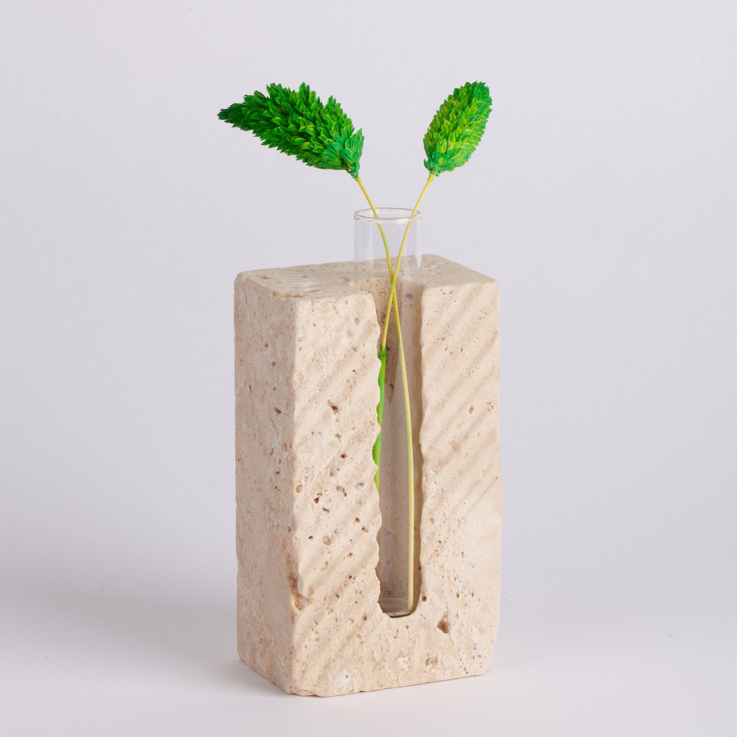 Beige Travertine Glass Planter Holder / Unique Planter / Natural Planter / Travertine Planter