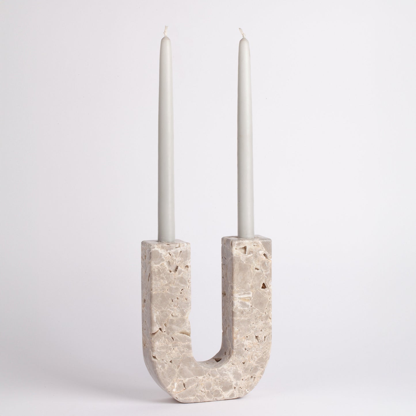 Travertine Candlestick Holder Unico / Desert Gray Polished