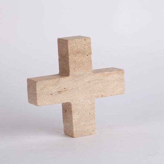 6.3" (16 cm) Beige Travertine Cross Ornament / X Ornament / Decorative X Travertine Ornament / Decorative Marble Ornament / Stone Cross