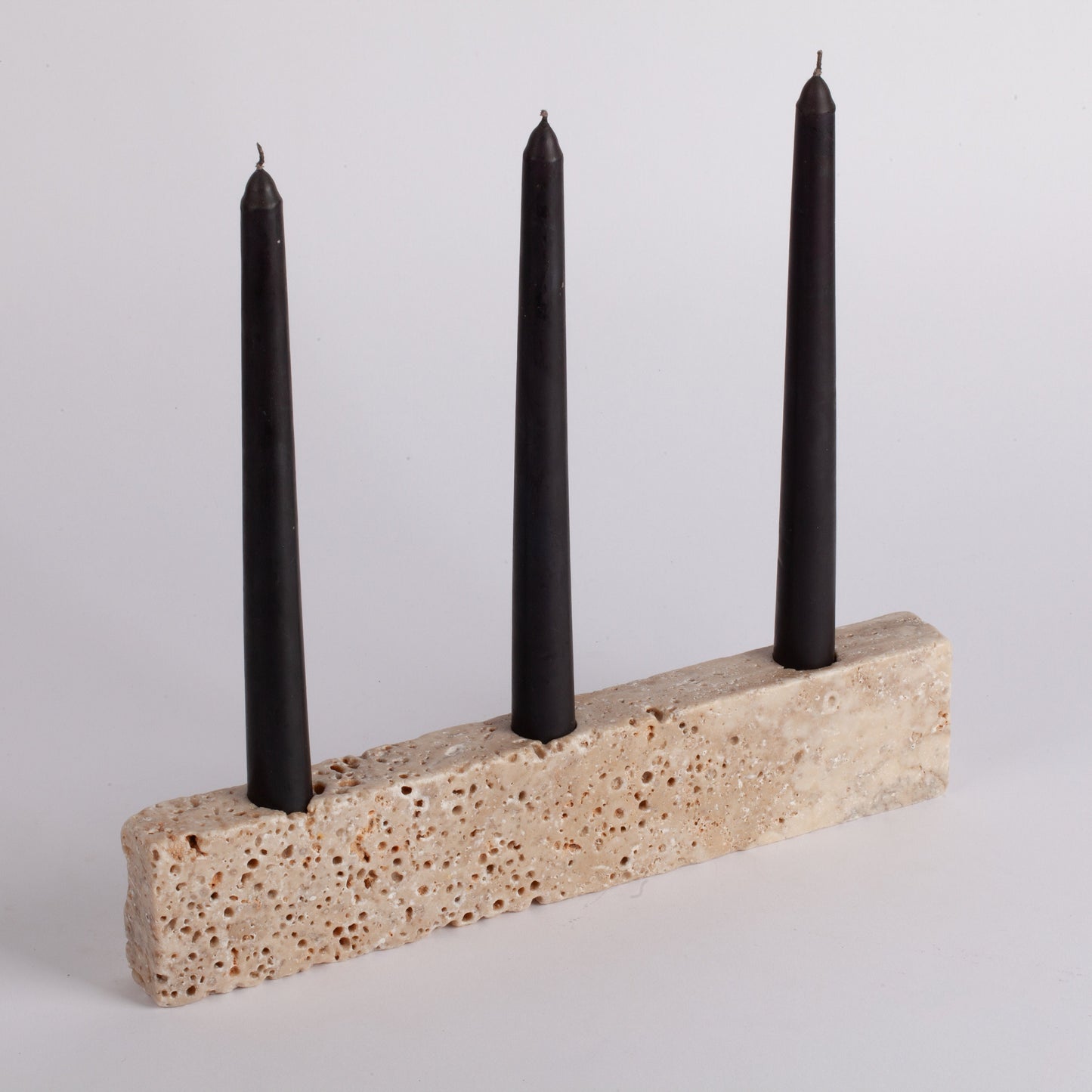 11.8" (30 cm) Beige Travertine Candlestick Holder / Marble Candlestick Holder