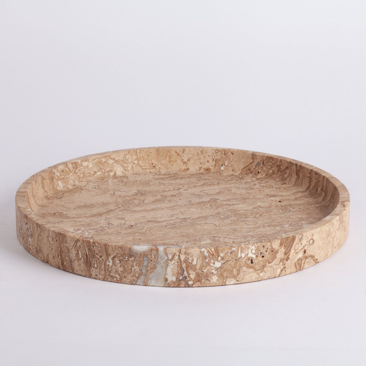 10.2" (26 cm) Noche Travertine Round Tray, Marble Plate, Stone Tray, Marble Cutting Board, Stone Cutting Board, Natural Stone Plate