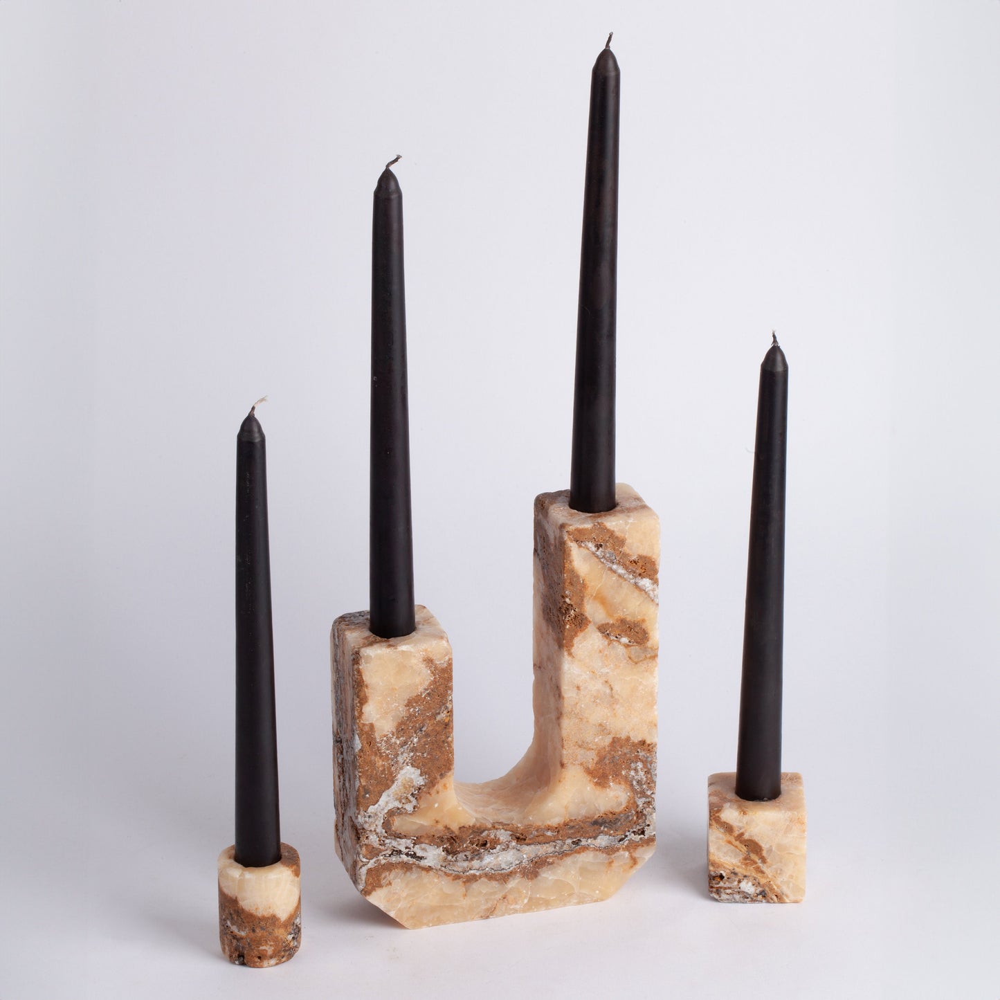 Scabas Travertine Candlestick Holder Monte Set / Unique Candlestick Holder