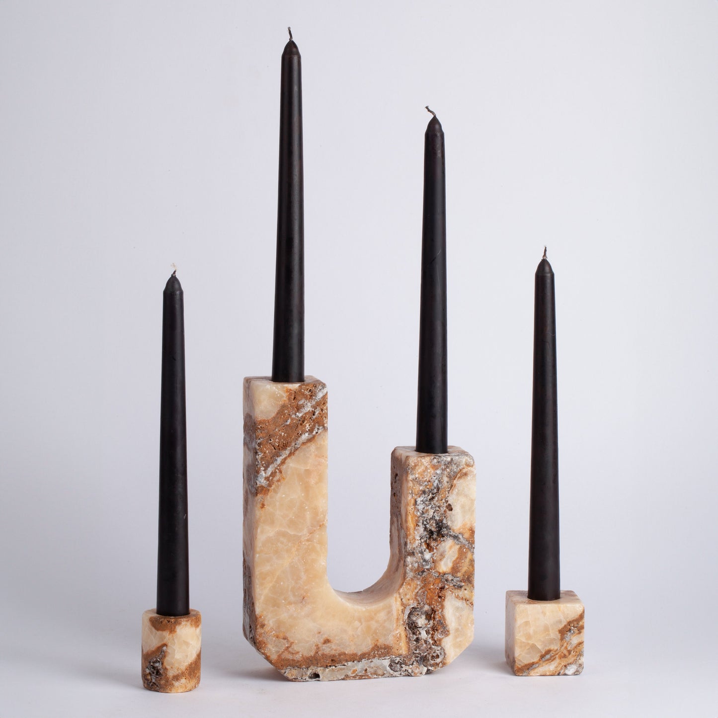 Scabas Travertine Candlestick Holder Monte Set / Unique Candlestick Holder