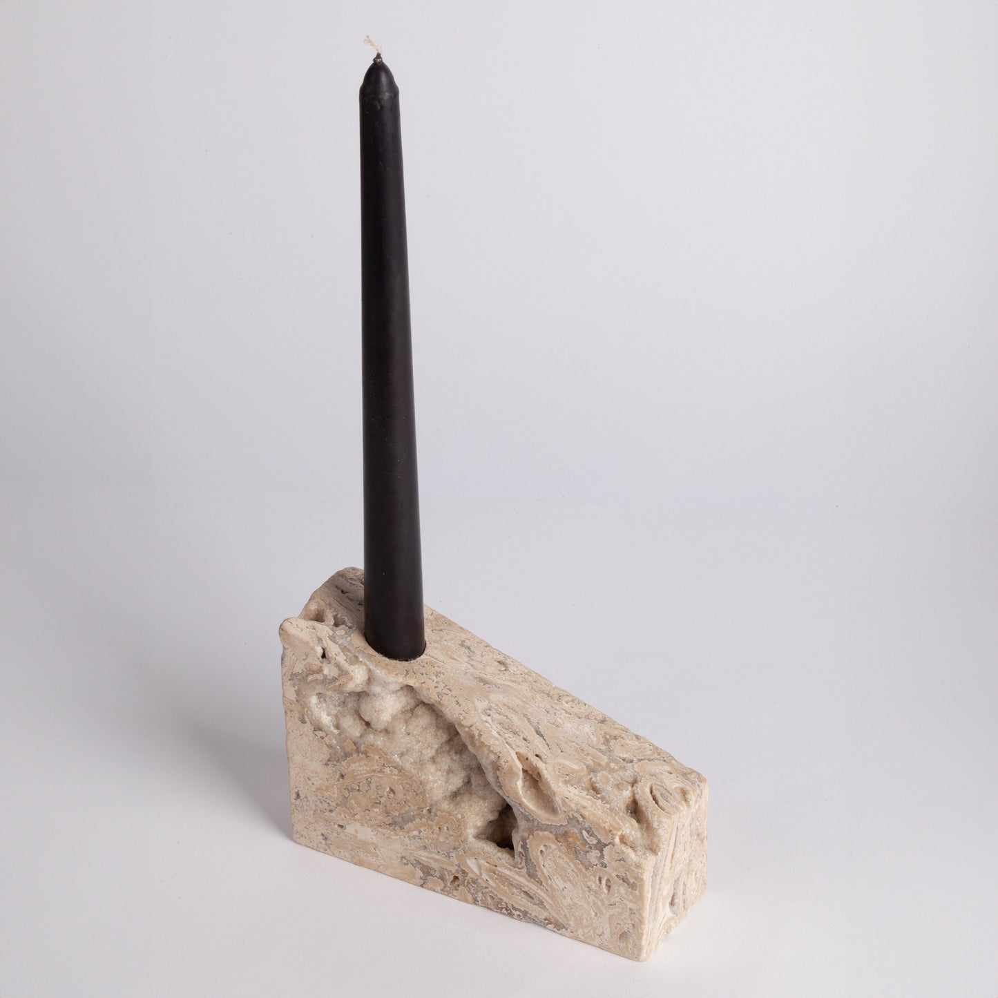 Travertine Triangle Candlestick Holder / Natural Stone Candlestick Holder / Cylinder Candlestick Holder / Triangle Candleholder