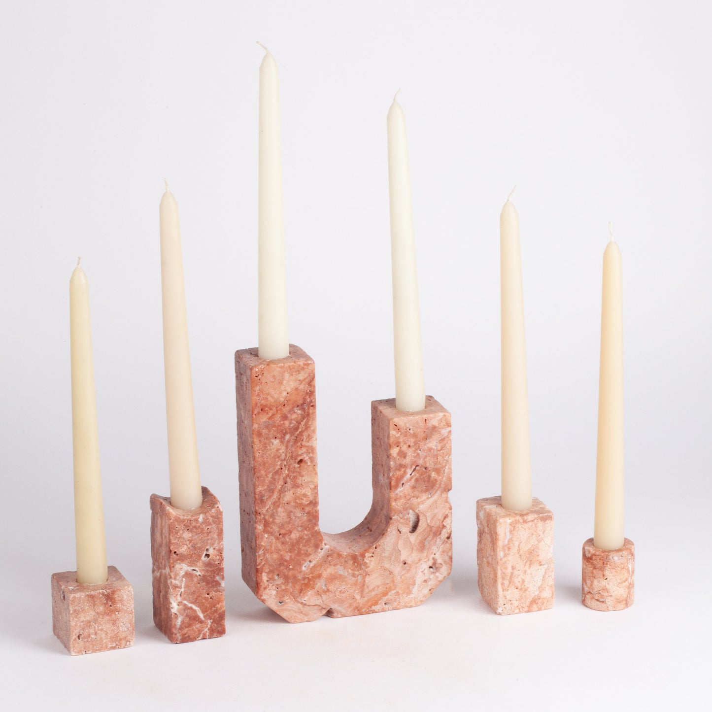 Pink Travertine Candlestick Holder Monte Set / Unique Candlestick holder / 5 pcs