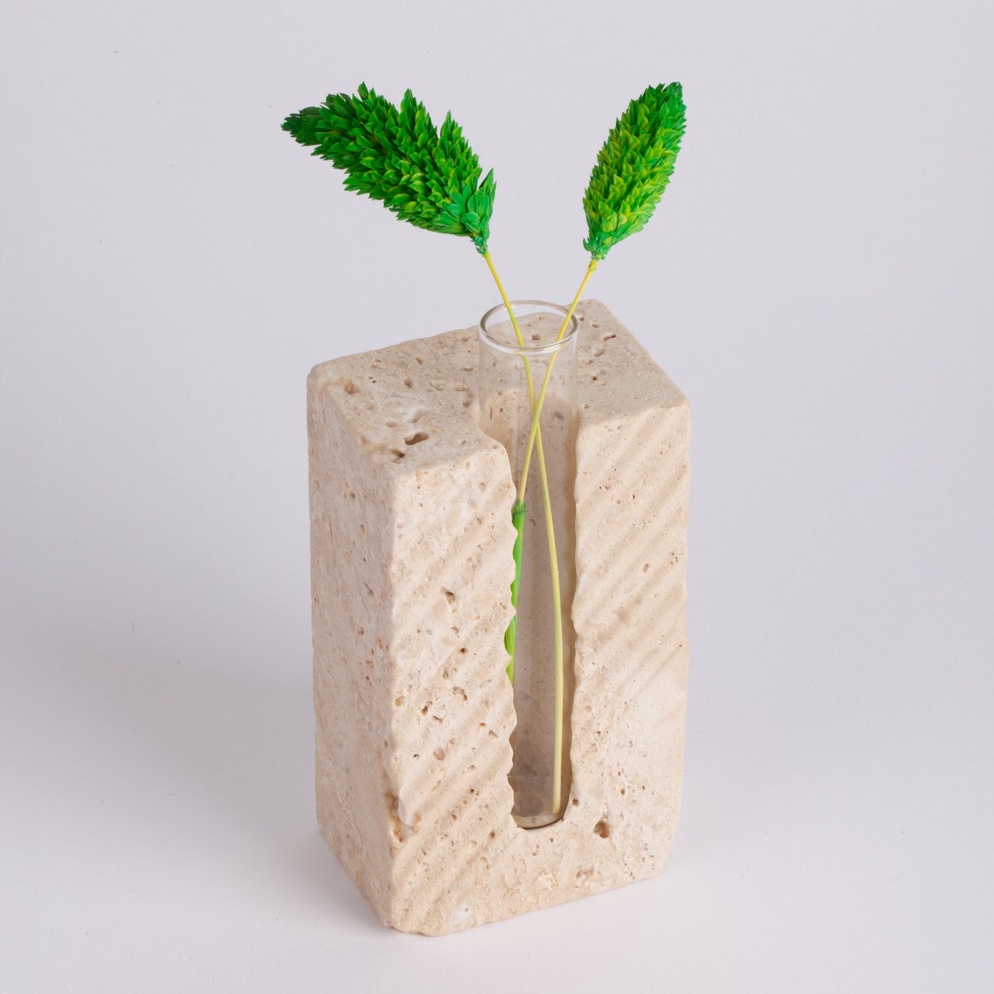 Beige Travertine Glass Planter Holder / Unique Planter / Natural Planter / Travertine Planter