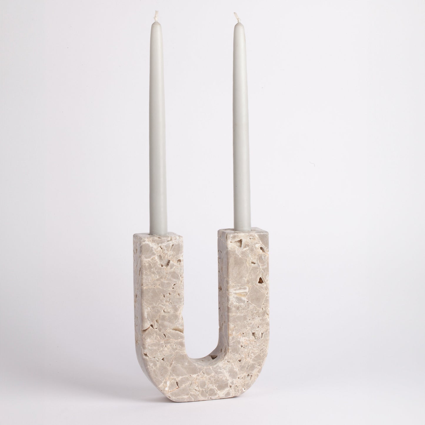 Travertine Candlestick Holder Unico / Desert Gray Polished