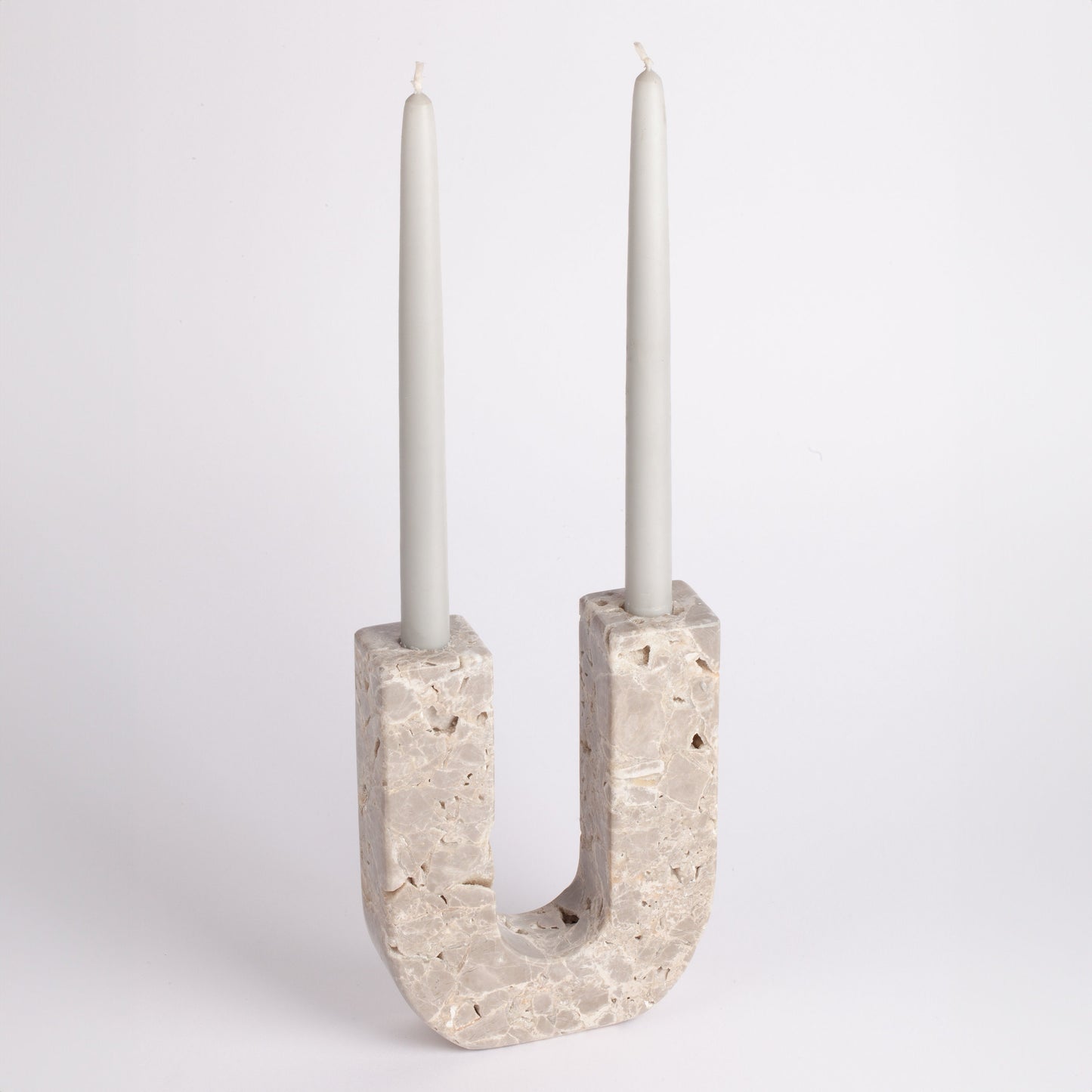 Travertine Candlestick Holder Unico / Desert Gray Polished