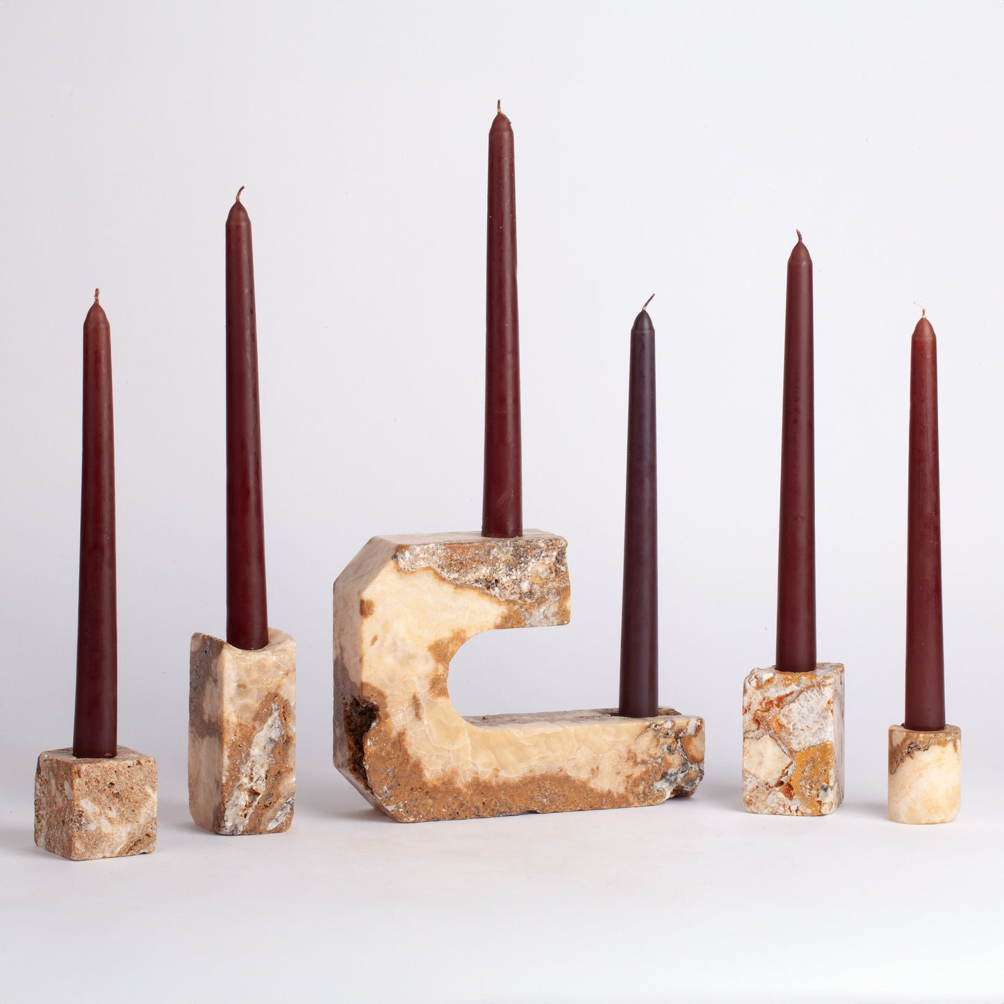 Travertine Candlestick Holder Soria Set Scabas / Unique Candlestick holder / 5 pcs