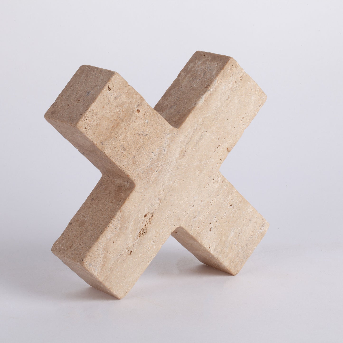 6.3" (16 cm) Beige Travertine Cross Ornament / X Ornament / Decorative X Travertine Ornament / Decorative Marble Ornament / Stone Cross