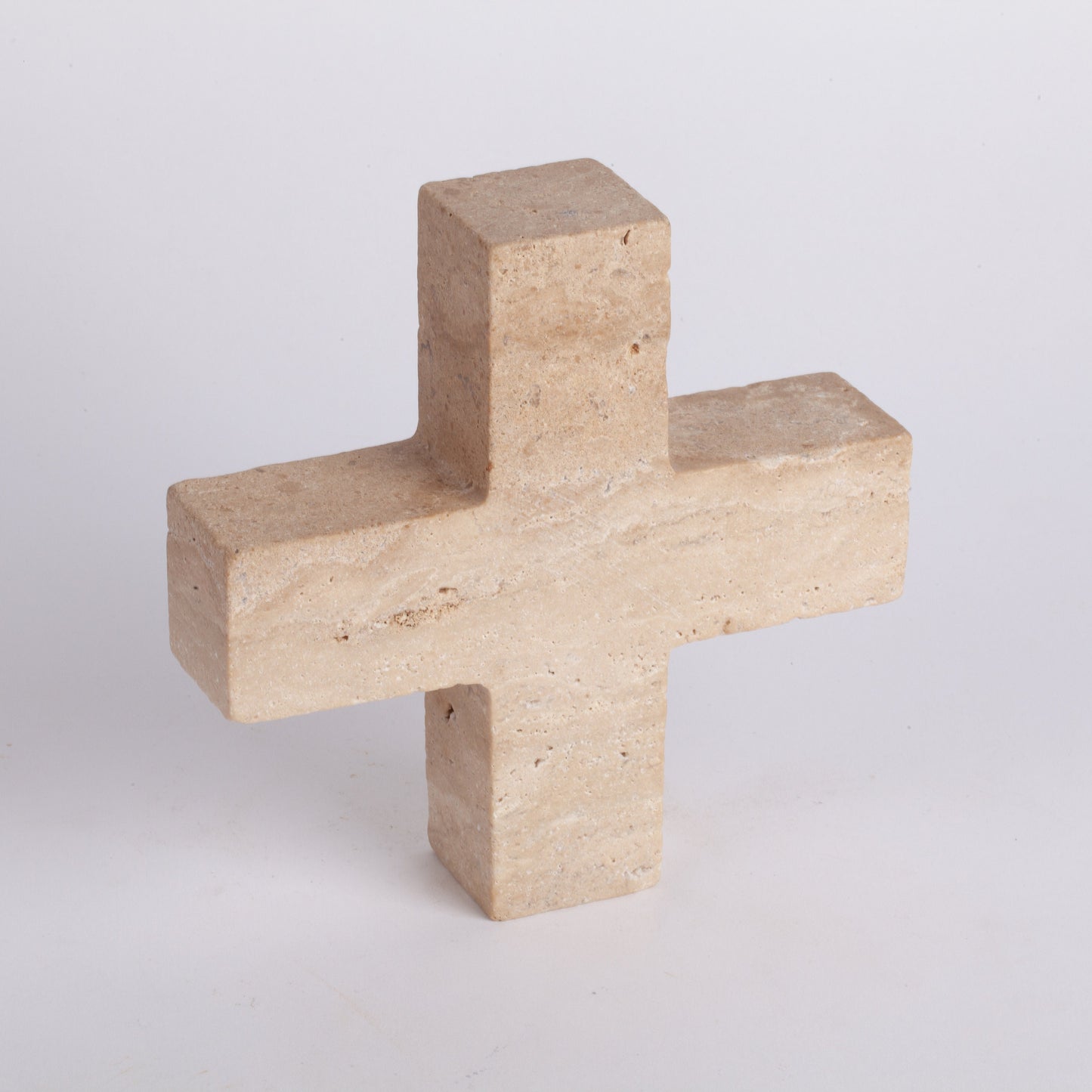 6.3" (16 cm) Beige Travertine Cross Ornament / X Ornament / Decorative X Travertine Ornament / Decorative Marble Ornament / Stone Cross