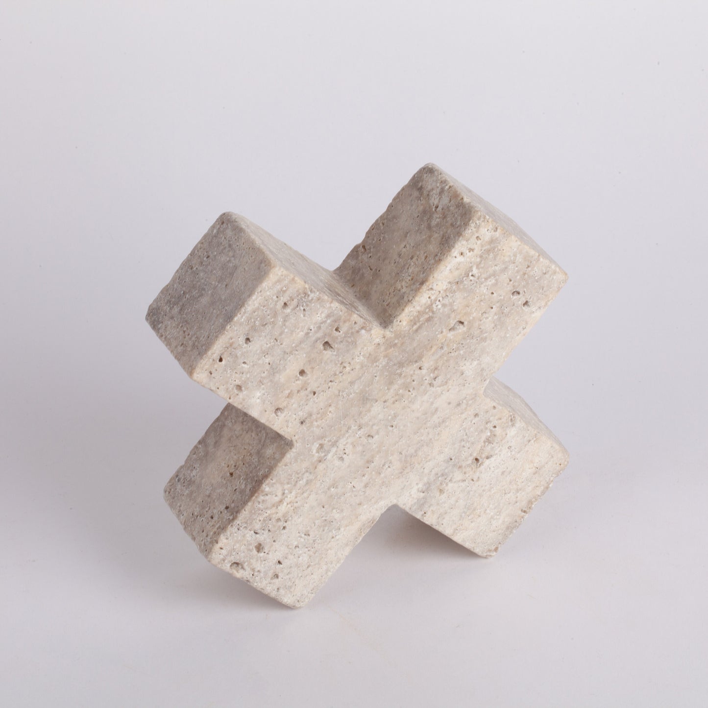 6.3" (16 cm) Gray Travertine Cross Ornament / X Ornament / Decorative X Travertine Ornament / Decorative Marble Ornament / Stone Cross