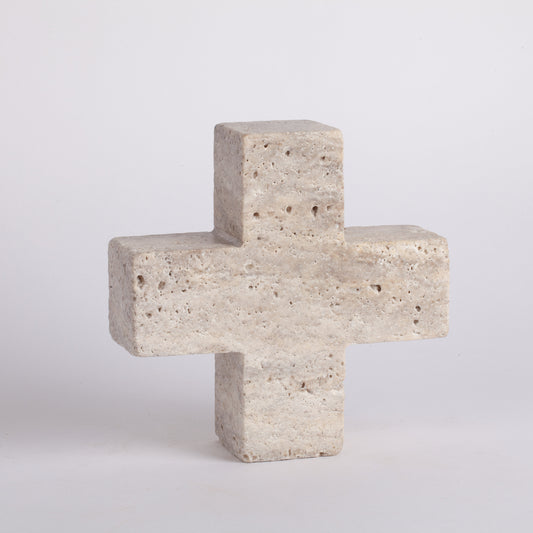 6.3" (16 cm) Gray Travertine Cross Ornament / X Ornament / Decorative X Travertine Ornament / Decorative Marble Ornament / Stone Cross