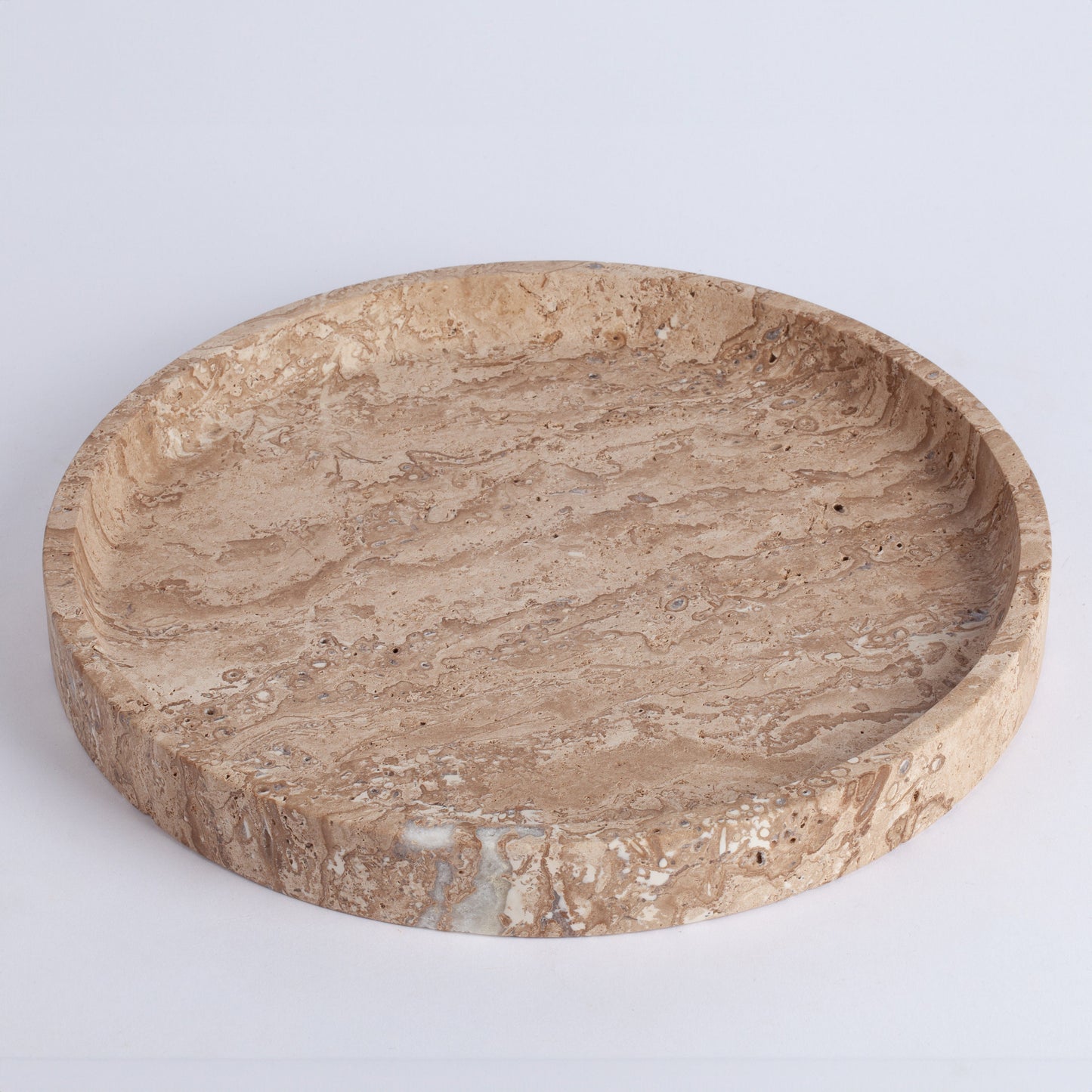 10.2" (26 cm) Noche Travertine Round Tray, Marble Plate, Stone Tray, Marble Cutting Board, Stone Cutting Board, Natural Stone Plate