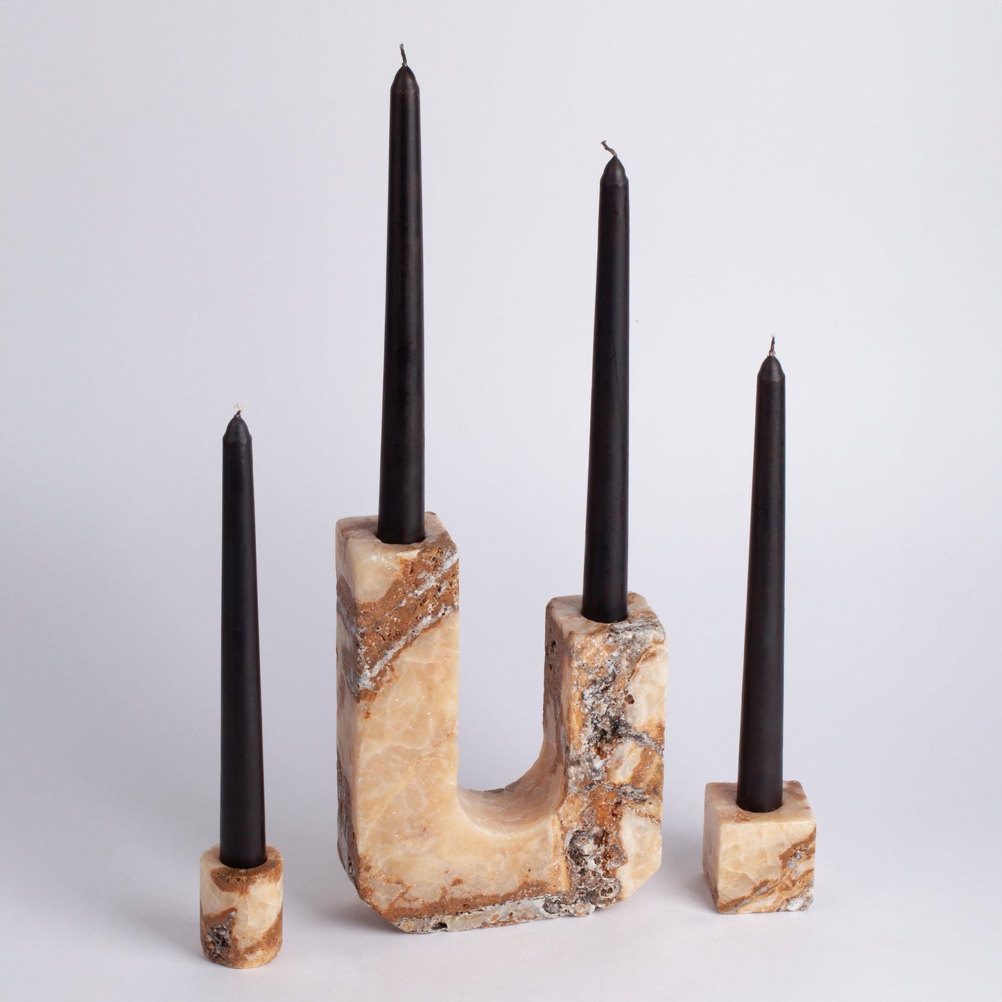 Scabas Travertine Candlestick Holder Monte Set / Unique Candlestick Holder