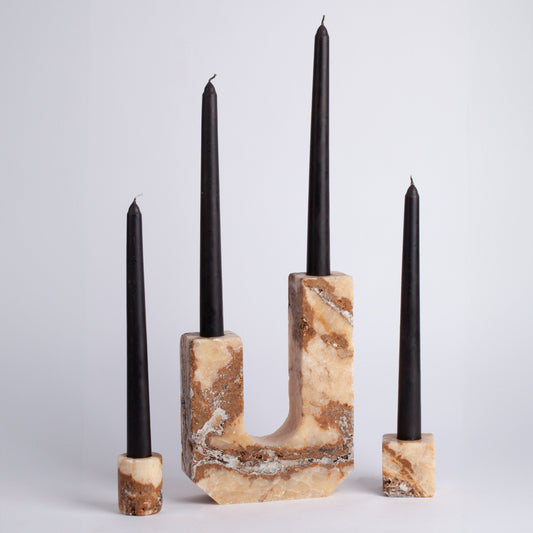 Scabas Travertine Candlestick Holder Monte Set / Unique Candlestick Holder