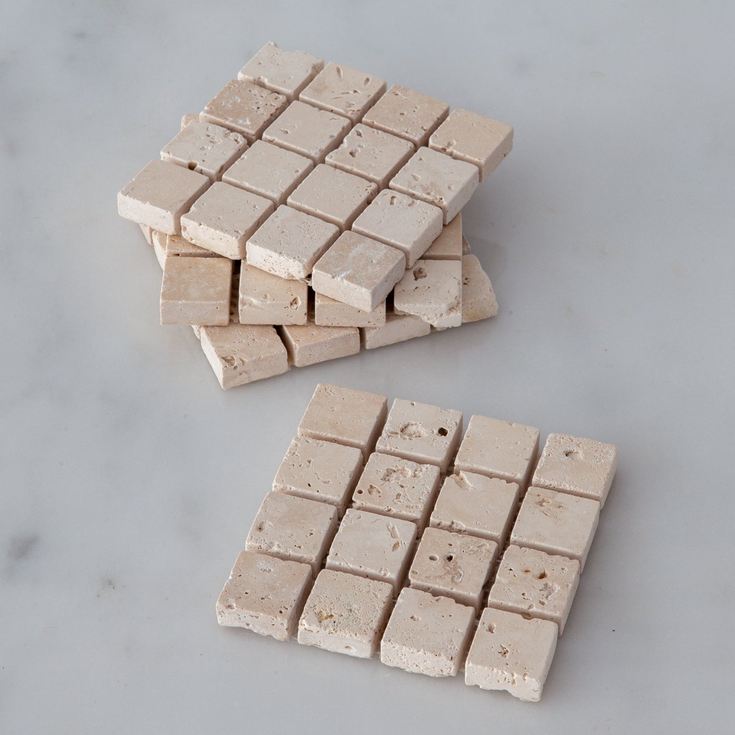 4 pcs Travertine Mosaic Coaster, Marble Coaster, Travertine Coaster, Beige Travertine Coaster, Mosaic Coaster, Set of Four (4)