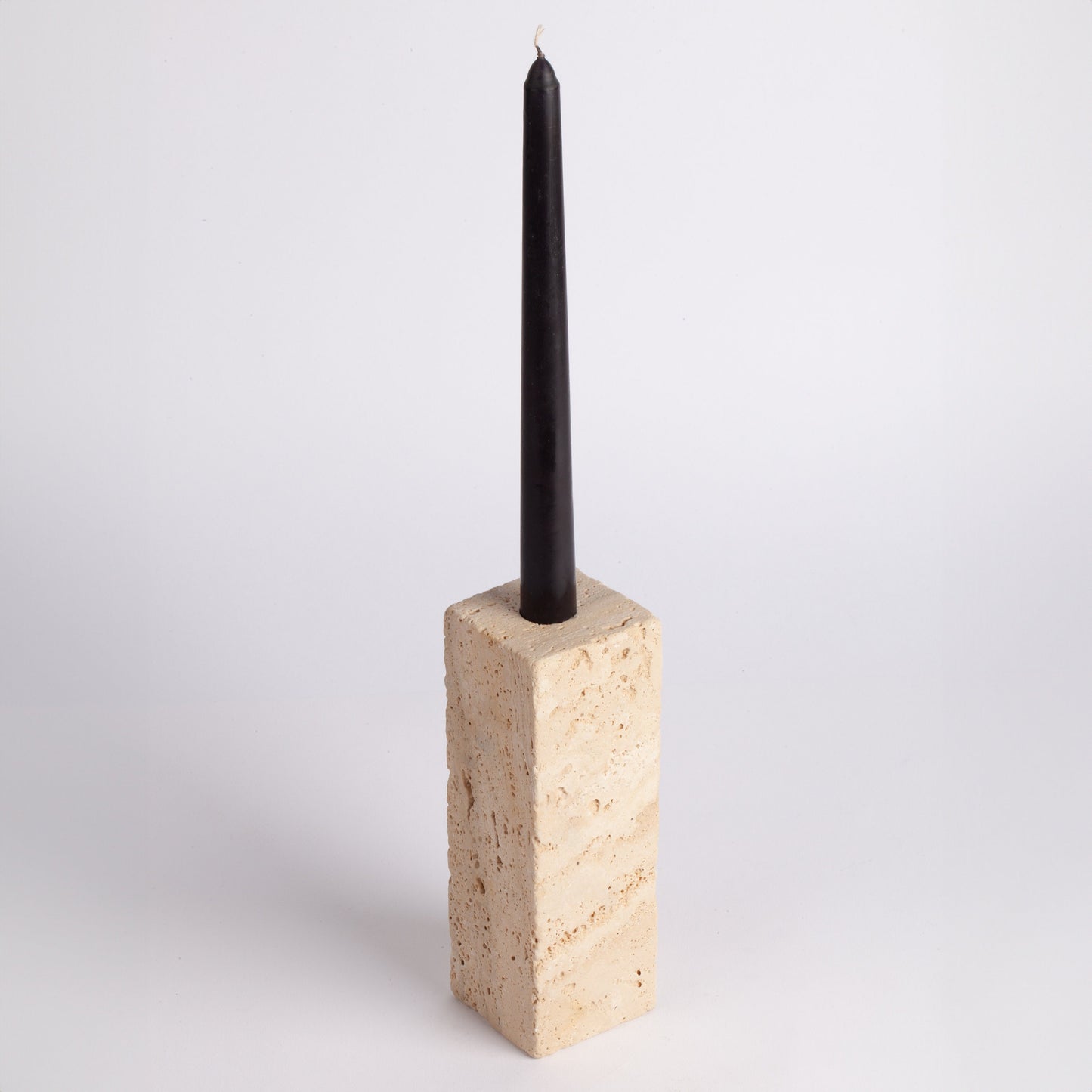 Travertine Rectangle Candlestick Holder / Natural Stone Candlestick Holder / Cylinder Candlestick Holder / 7" (18 cm)