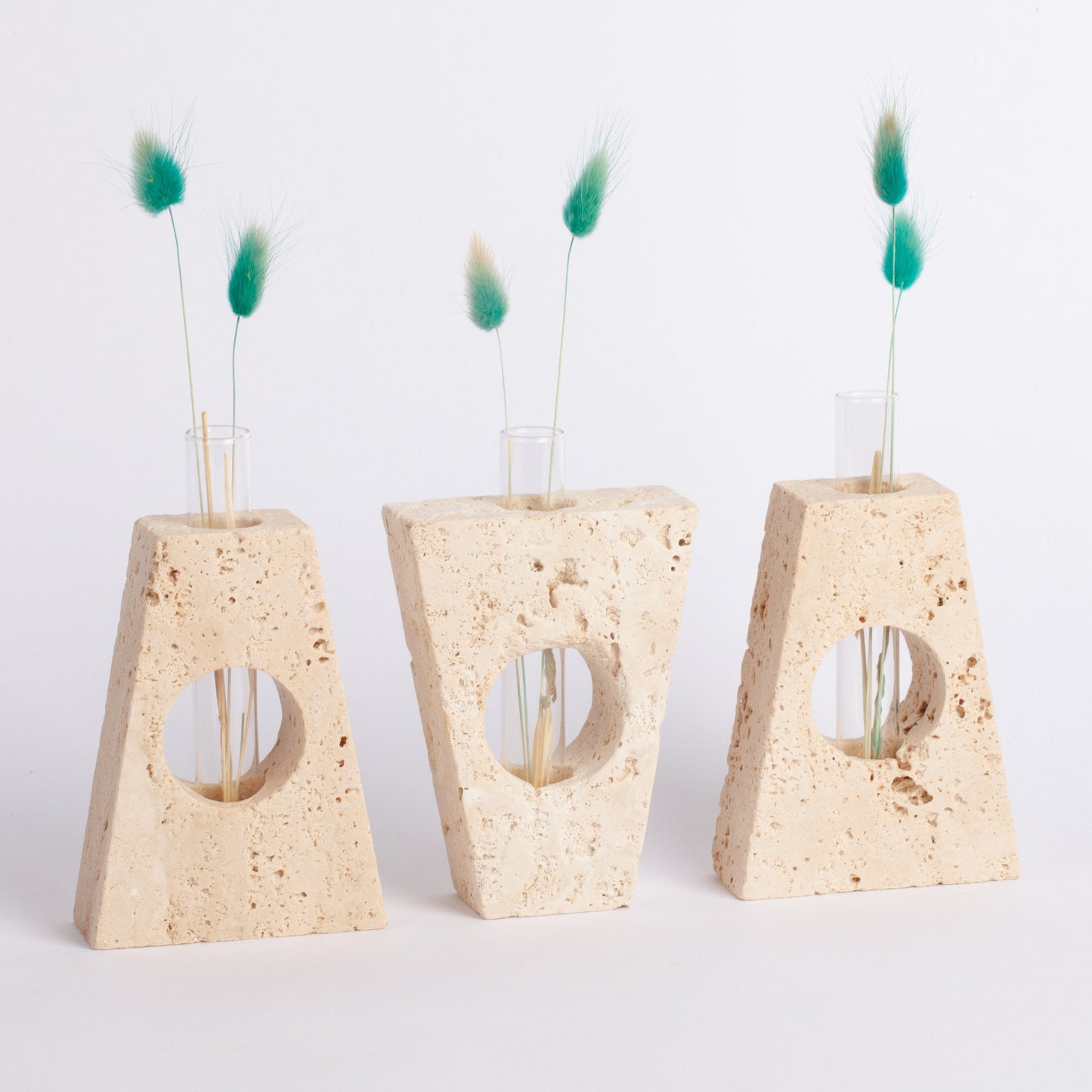 Noche Travertine Glass Tube Planter "A" Shaped, Unique Planter, Natural Planter, Glass Planter, Stone Planter, Small Planter, Set of three 3