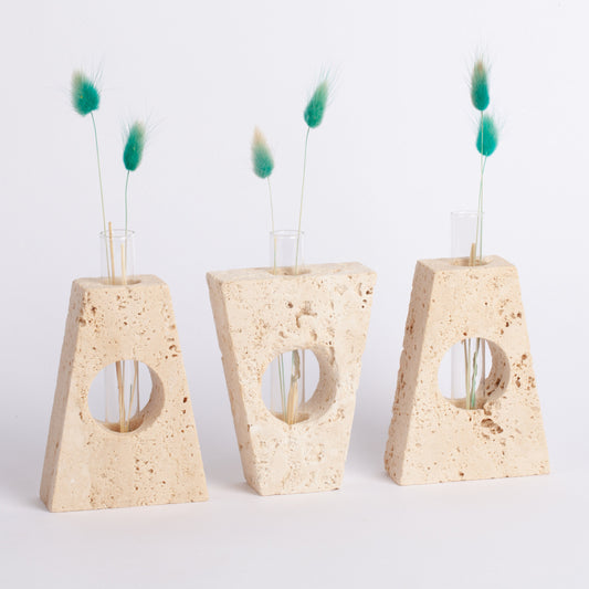 Noche Travertine Glass Tube Planter "A" Shaped, Unique Planter, Natural Planter, Glass Planter, Stone Planter, Small Planter, Set of three 3