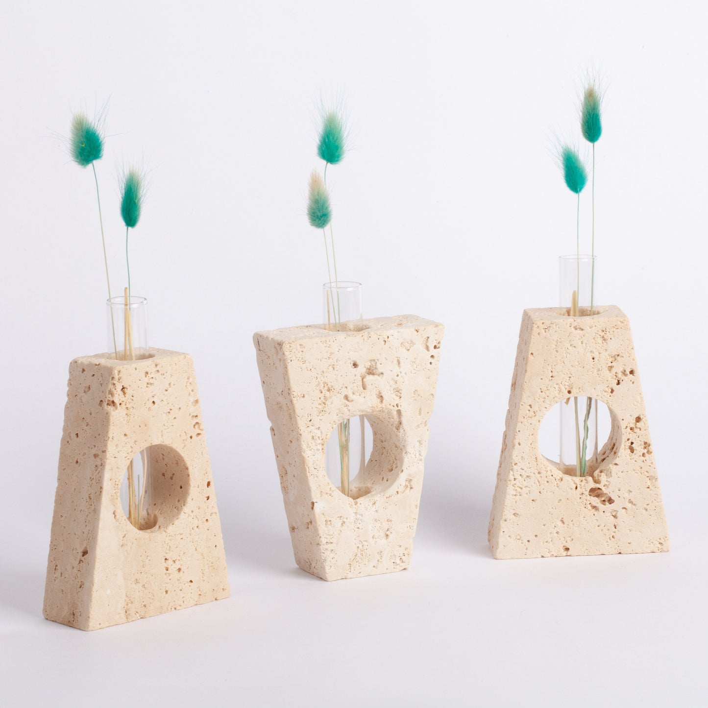 Noche Travertine Glass Tube Planter "A" Shaped, Unique Planter, Natural Planter, Glass Planter, Stone Planter, Small Planter, Set of three 3