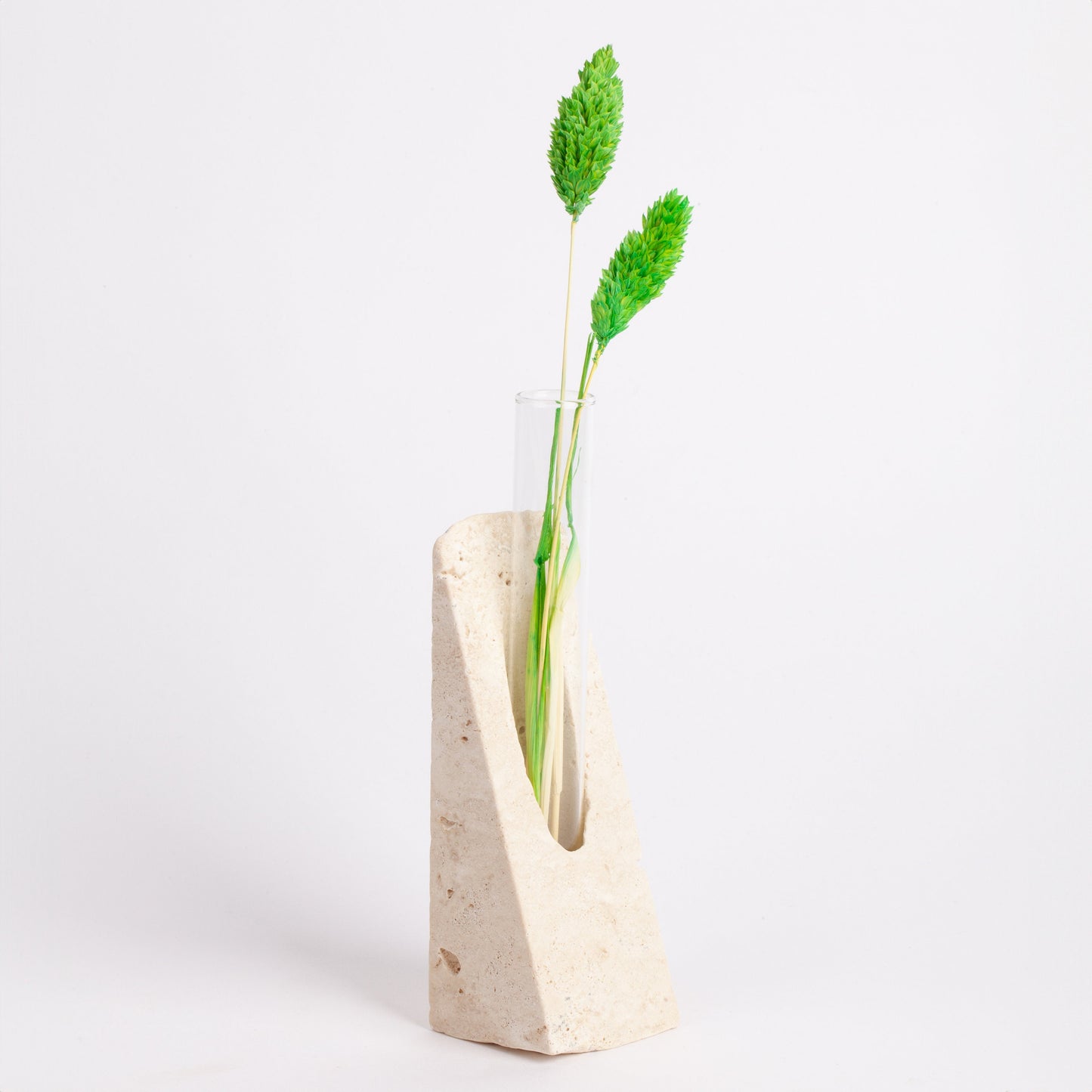 Beige Travertine Glass Tube Planter, Unique Planter, Natural Planter, Glass Planter, Marble Candle Holder Stone Planter, Marble Bookend