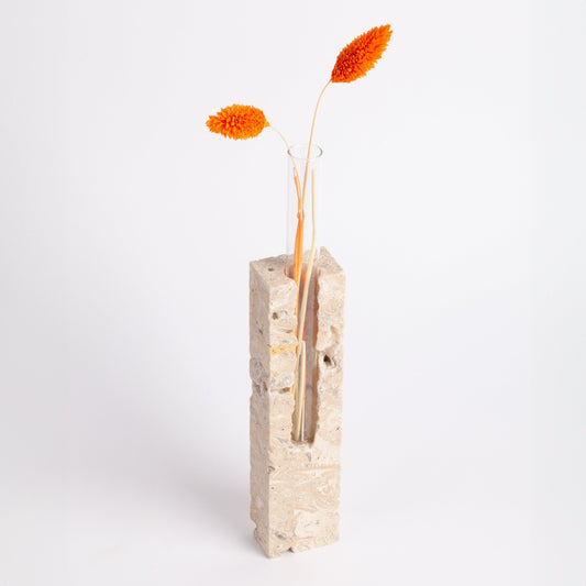 Beige Travertine Glass Tube Planter, Unique Planter, Natural Planter, Glass Planter, Travertine Planter, Stone Planter, Marble Candleholder