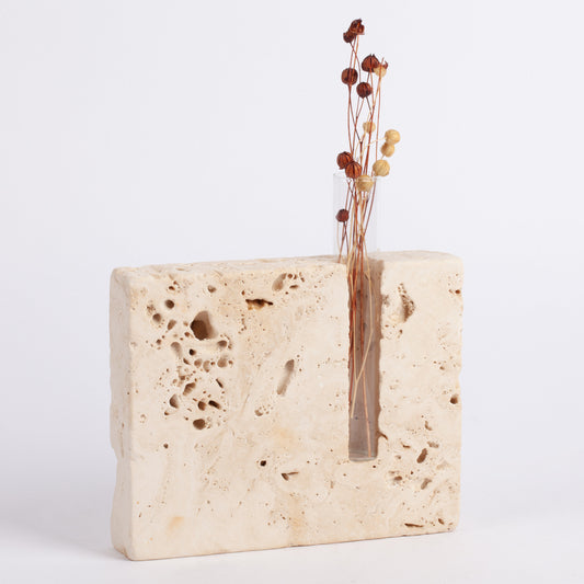 Travertine Glass Tube Holder, Unique Planter, Travertine Planter, Mini Planter, Test Tube Planter, Marble Candleholder, Stone Planter