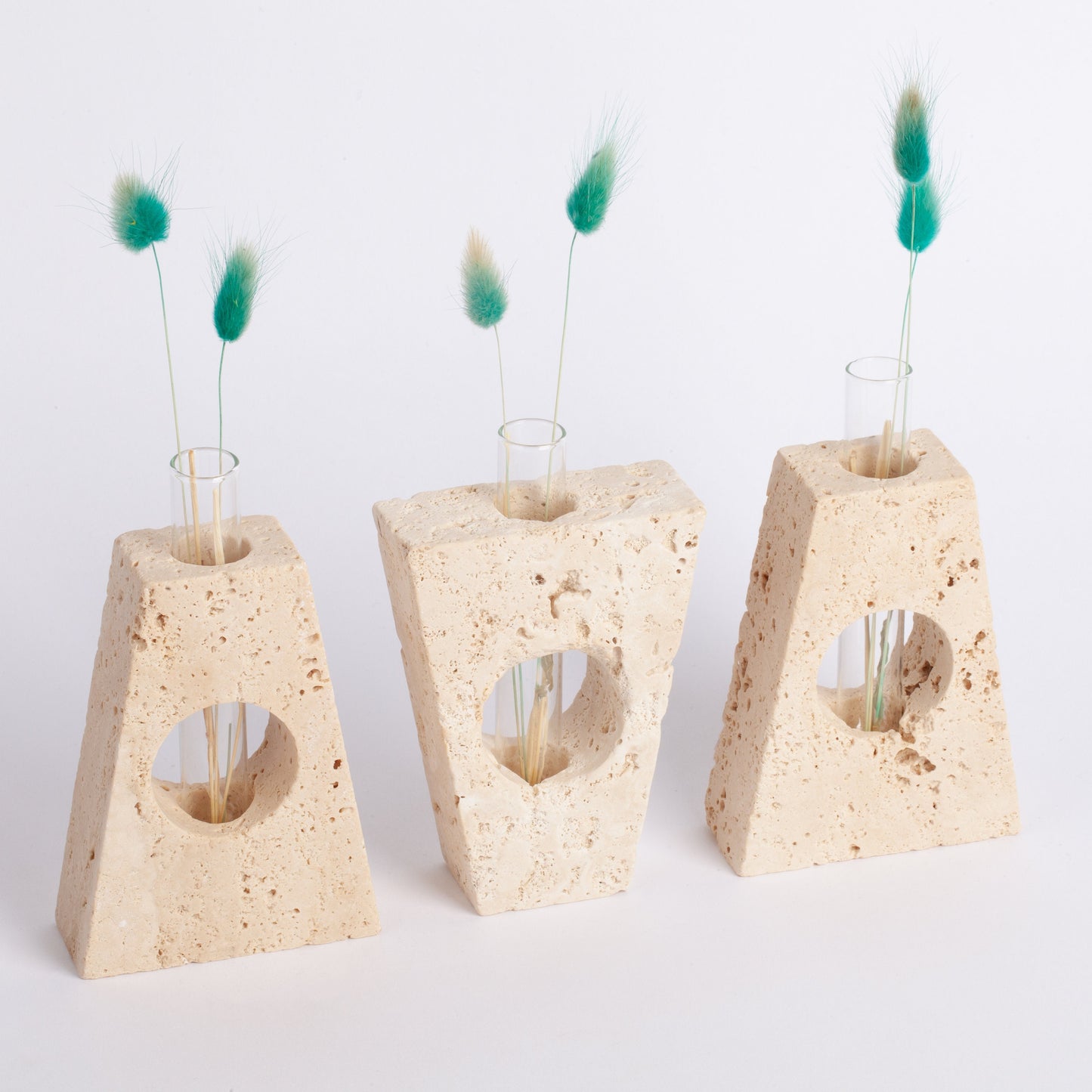 Noche Travertine Glass Tube Planter "A" Shaped, Unique Planter, Natural Planter, Glass Planter, Stone Planter, Small Planter, Set of three 3