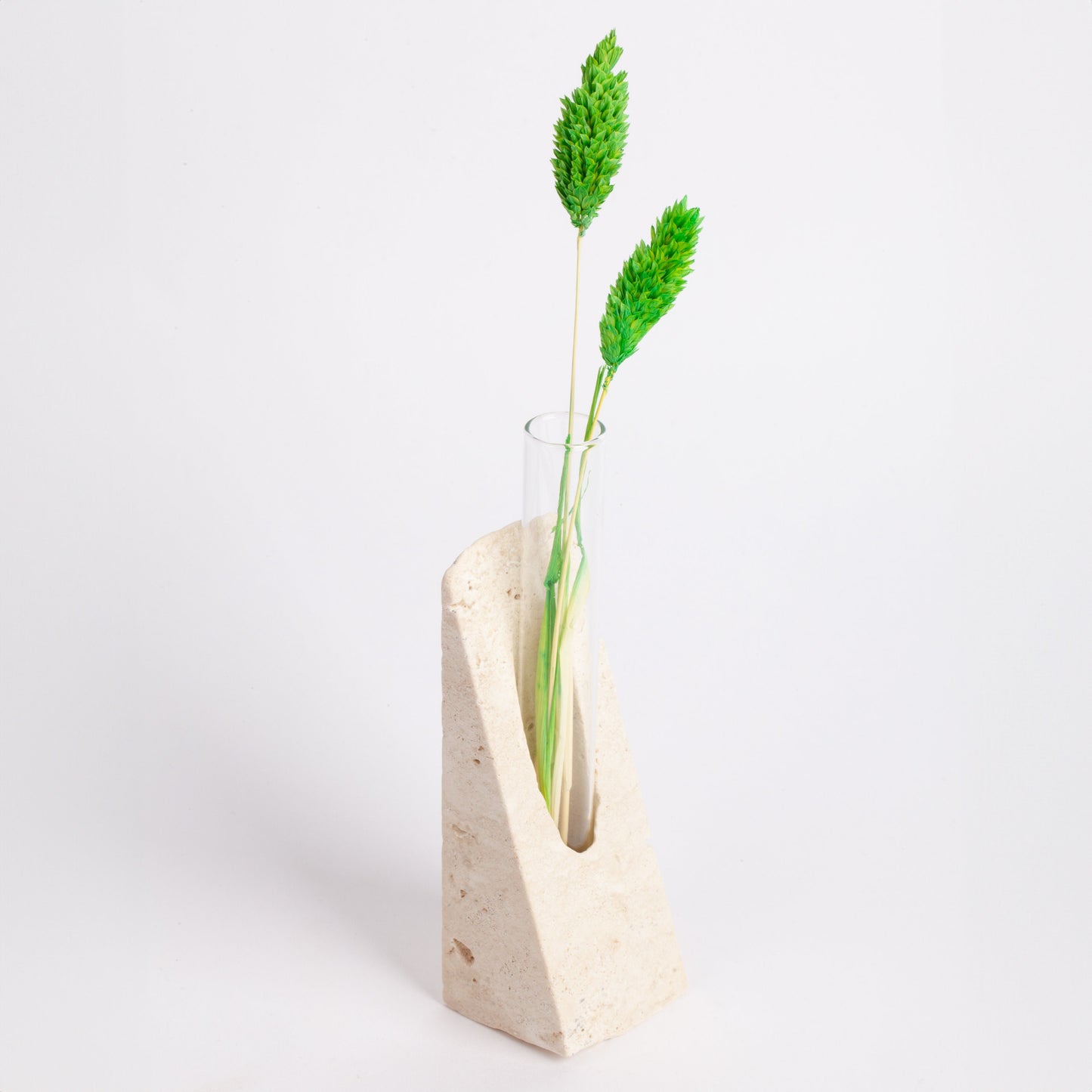 Beige Travertine Glass Tube Planter, Unique Planter, Natural Planter, Glass Planter, Marble Candle Holder Stone Planter, Marble Bookend