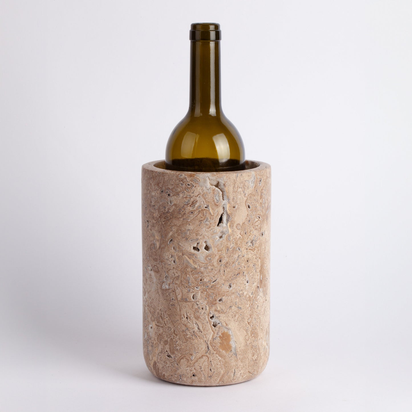 Noche Travertine Cylinder Vase / Stone Bottle Holder / Travertine Wine Holder / Marble Wine Holder / Travertine Wine Rack / Wine Cooler